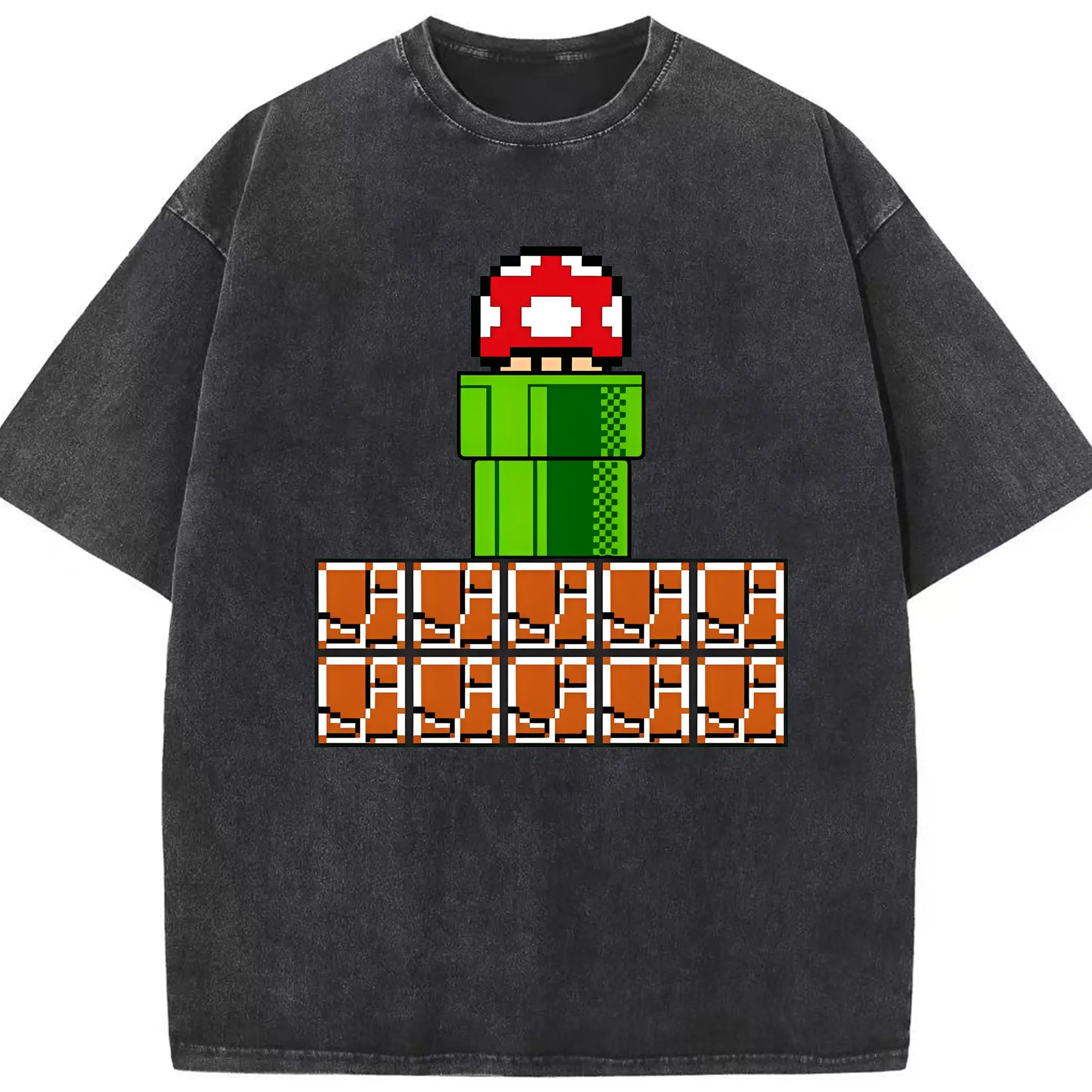 限定キノピオ 8ビットドット絵 - 綿100％ ヴィンテージ風 半袖Tシャツ ・ フロントプリント ・ 柔らか肌触り ・ 通気性 快適 ・ スポーツ カジュアル 外出用