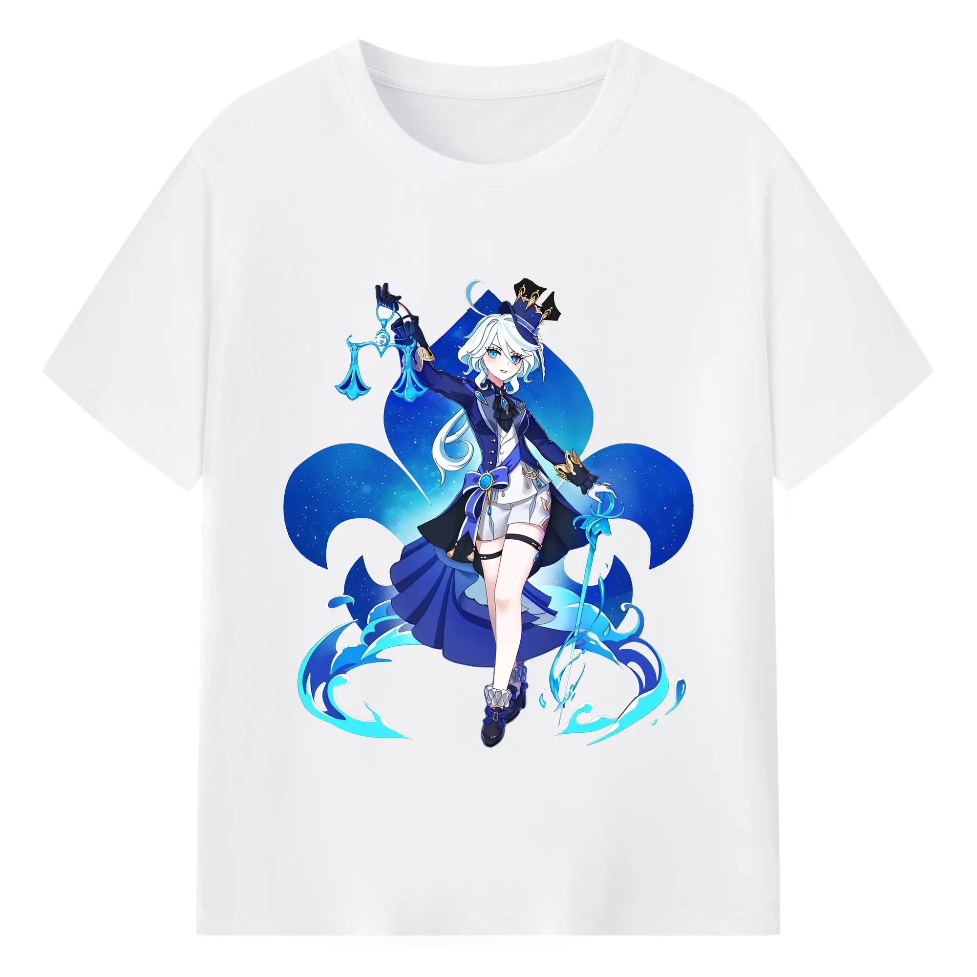 二次元 Furina 限定デザイン キャラクター - 綿100％ 半袖Tシャツ ・ フロントプリント ・ 快適 通気性 ・ 日常使い 散歩 スポーツ用