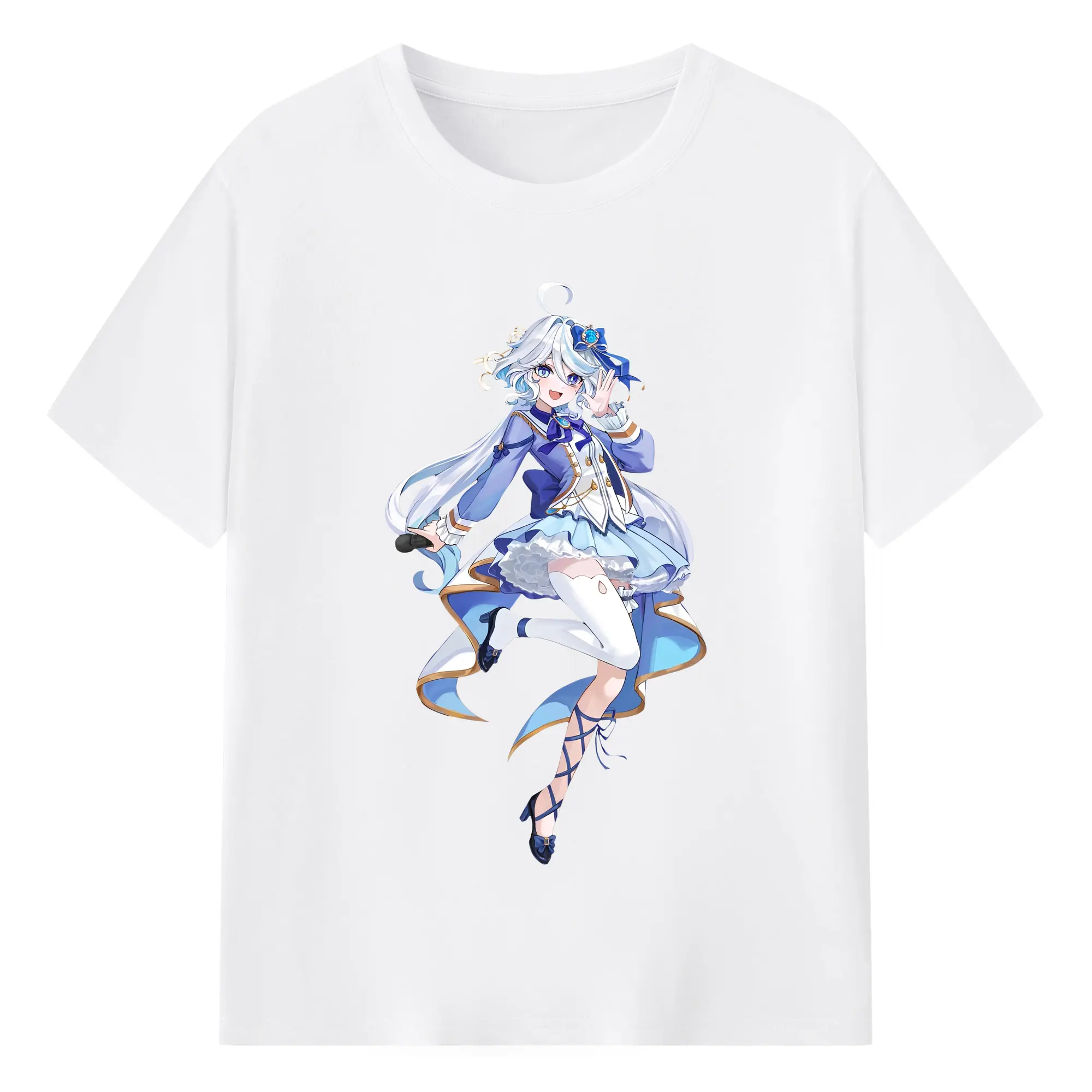 原神 フリーナ ポップカルチャー風プリント - 綿100％ 半袖Tシャツ ・ フロントプリント ・ 快適 通気性 ・ 日常使い 散歩 スポーツ用