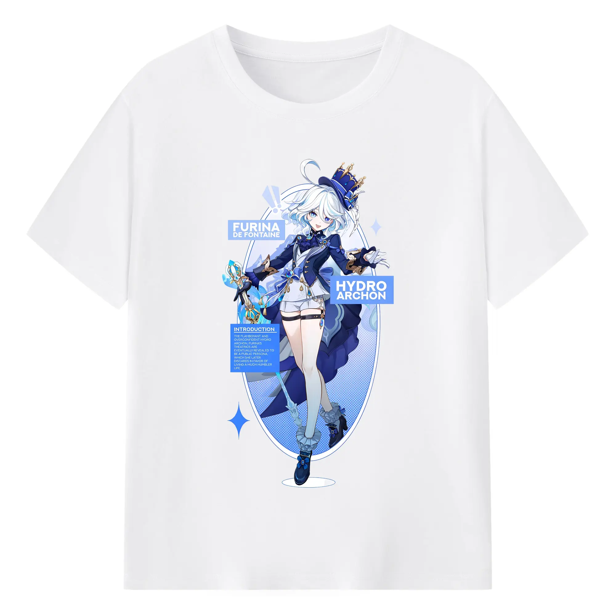 原神 フリナ（水神）人気キャラクター限定プリント - 綿100％ 半袖Tシャツ ・ フロントプリント ・ 快適 通気性 ・ 日常使い 散歩 スポーツ用