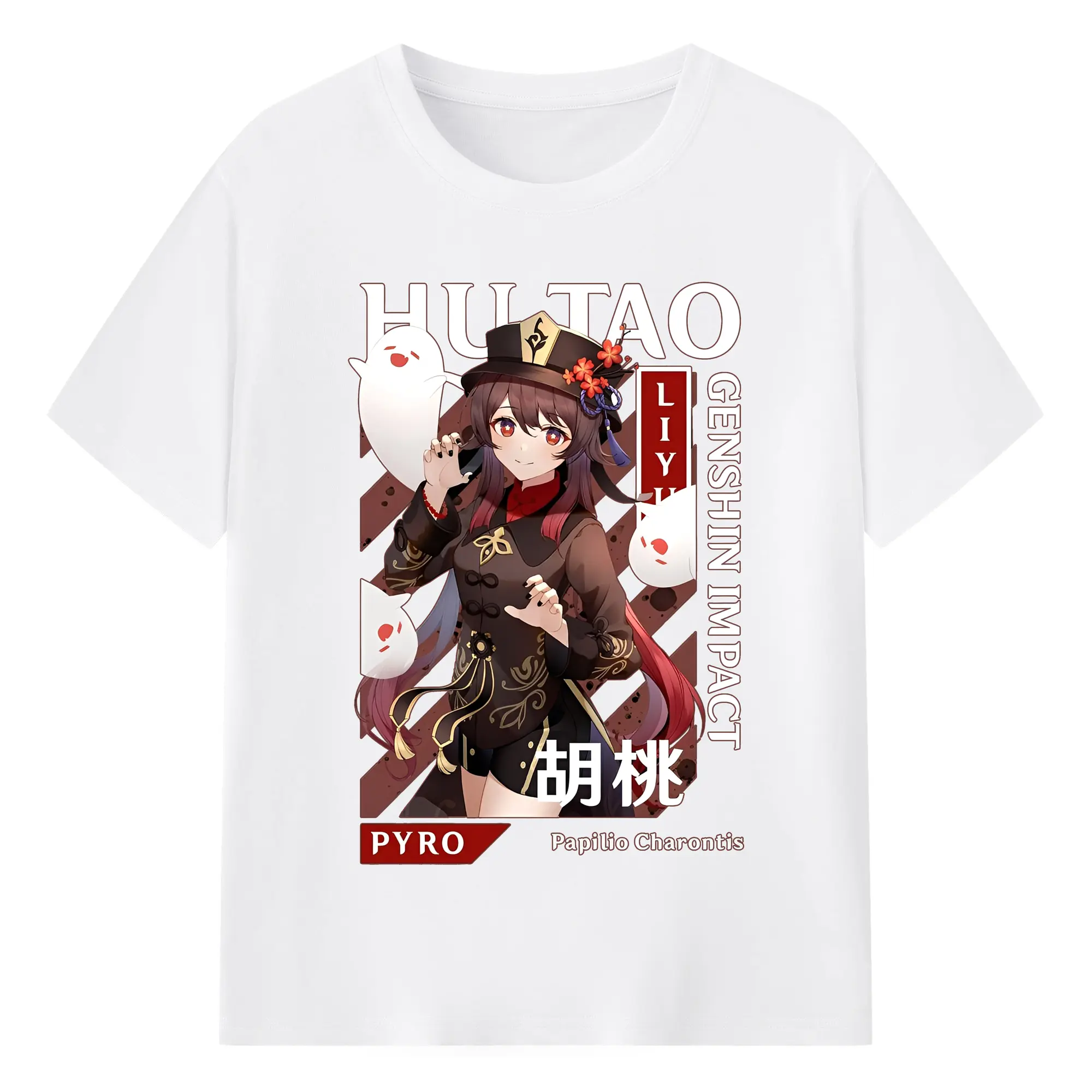 2025新作 原神 フータオ 限定アイテム 人気キャラクター - 綿100％ 半袖Tシャツ ・ フロントプリント ・ 快適 通気性 ・ 日常使い 散歩 スポーツ用