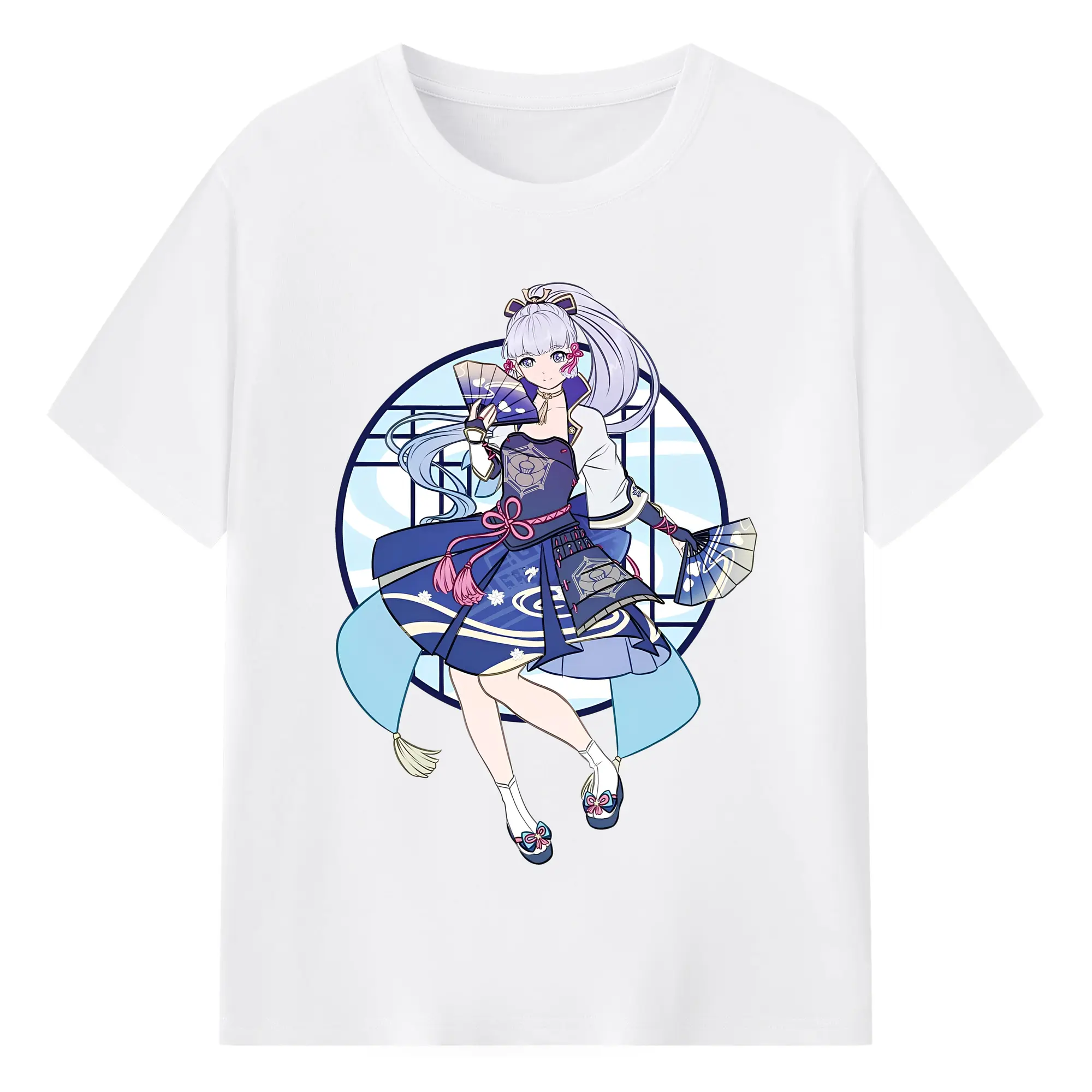 神里綾華 アニメ風デザイン  ユニセックス おしゃれ - 綿100％ 半袖Tシャツ ・ フロントプリント ・ 快適 通気性 ・ 日常使い 散歩 スポーツ用