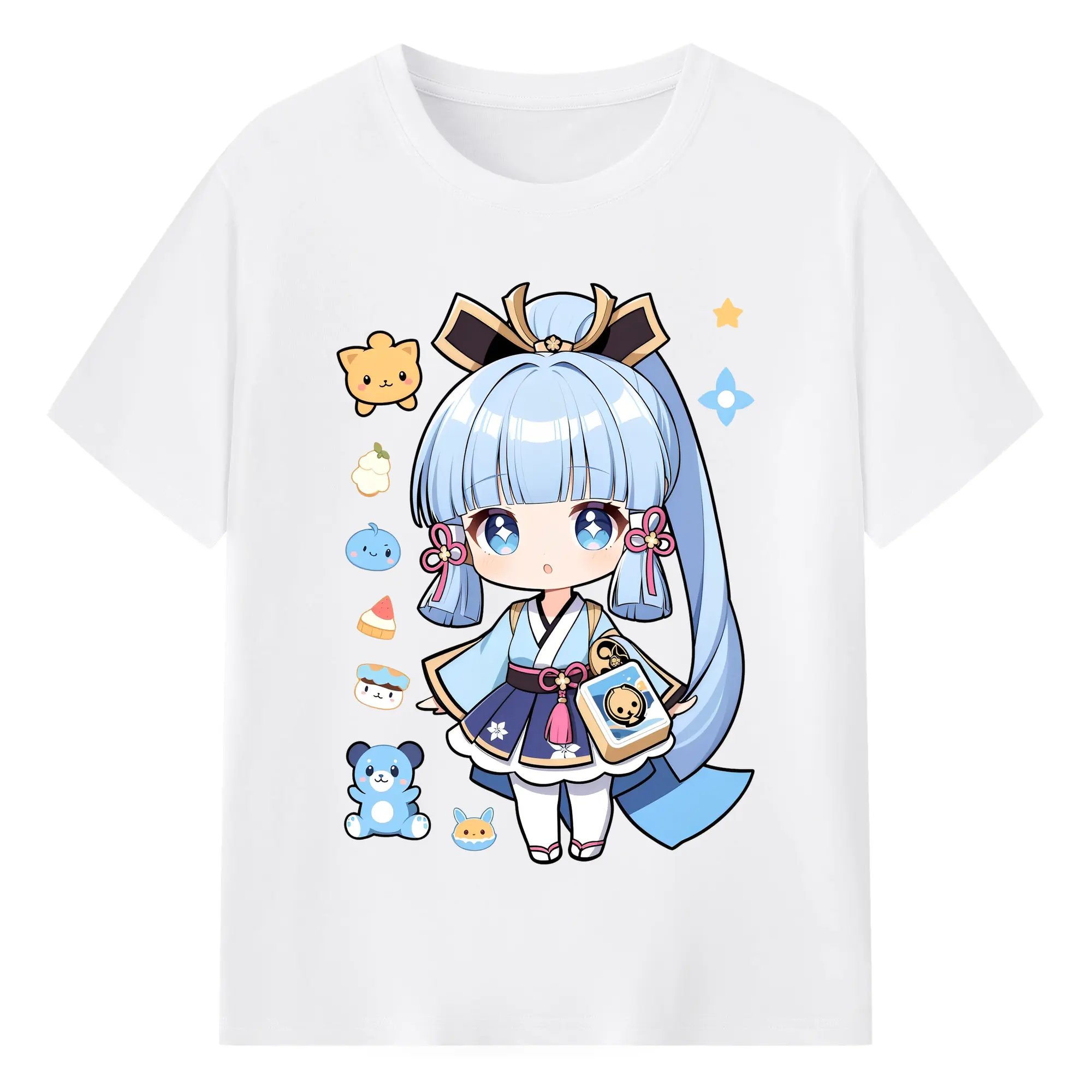 原神 神里綾華 Q版デフォルメ可愛いキャラクターグッズ - 綿100％ 半袖Tシャツ ・ フロントプリント ・ 快適 通気性 ・ 日常使い 散歩 スポーツ用