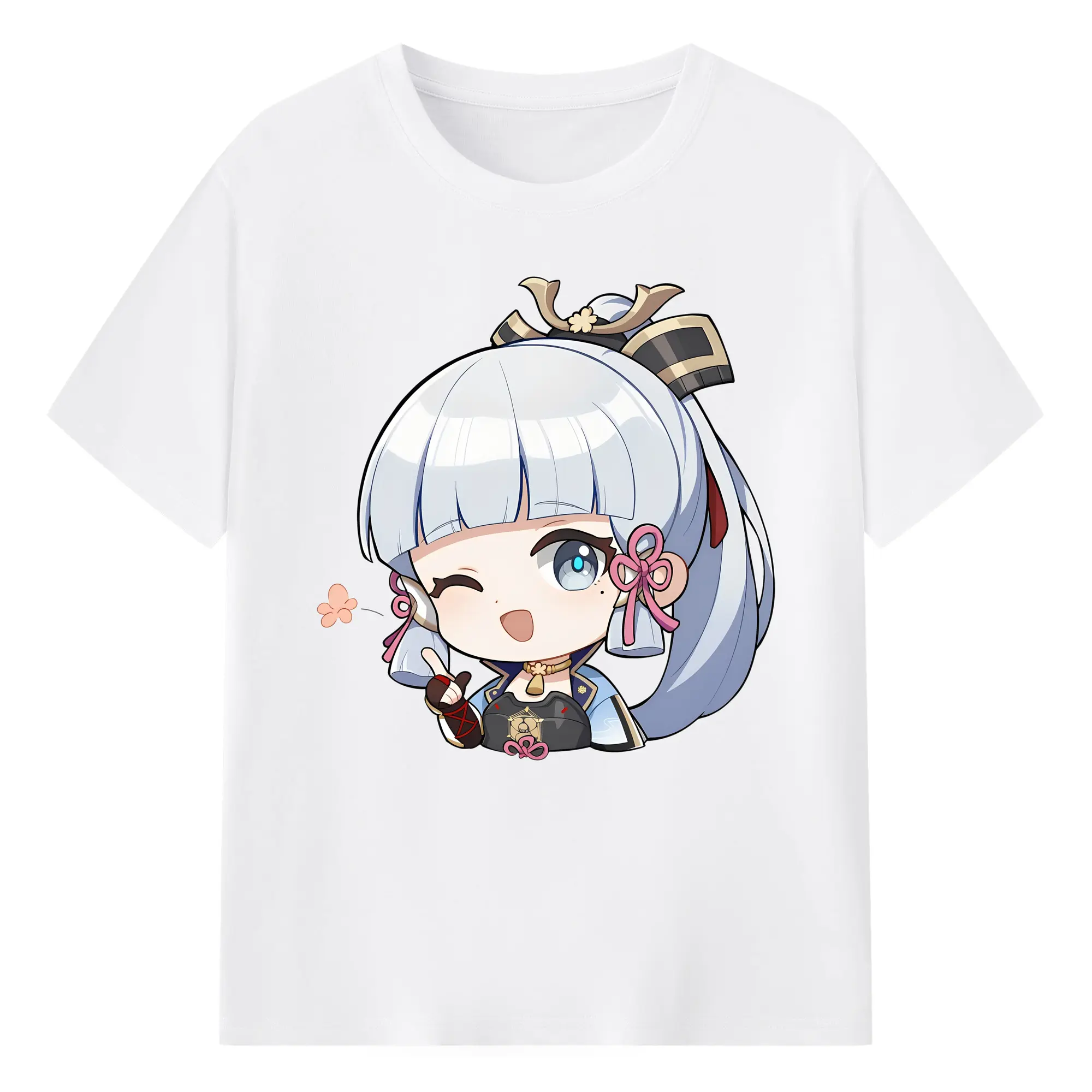 原神 神里綾華 限定デザイン グッズ 可愛いキャラクター - 綿100％ 半袖Tシャツ ・ フロントプリント ・ 快適 通気性 ・ 日常使い 散歩 スポーツ用