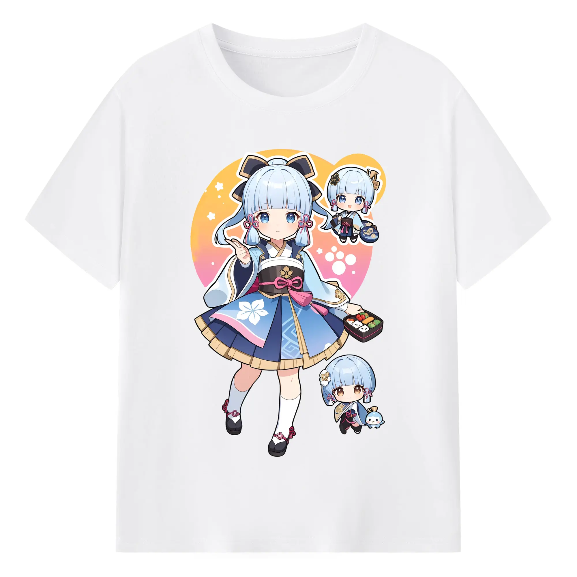 原神 神里綾華 Q版キャラクターキュートデザイン 推し活グッズ - 綿100％ 半袖Tシャツ ・ フロントプリント ・ 快適 通気性 ・ 日常使い 散歩 スポーツ用
