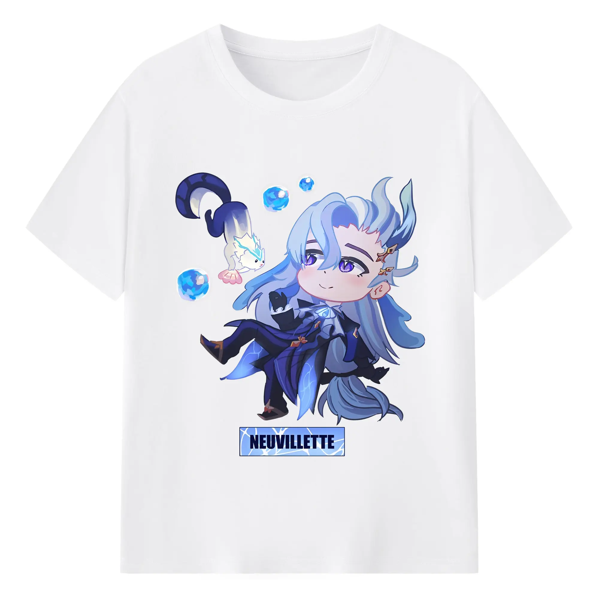 Genshin Impact ヌヴィレット グッズ ファン必見 キャラクター - 綿100％ 半袖Tシャツ ・ フロントプリント ・ 快適 通気性 ・ 日常使い 散歩 スポーツ用