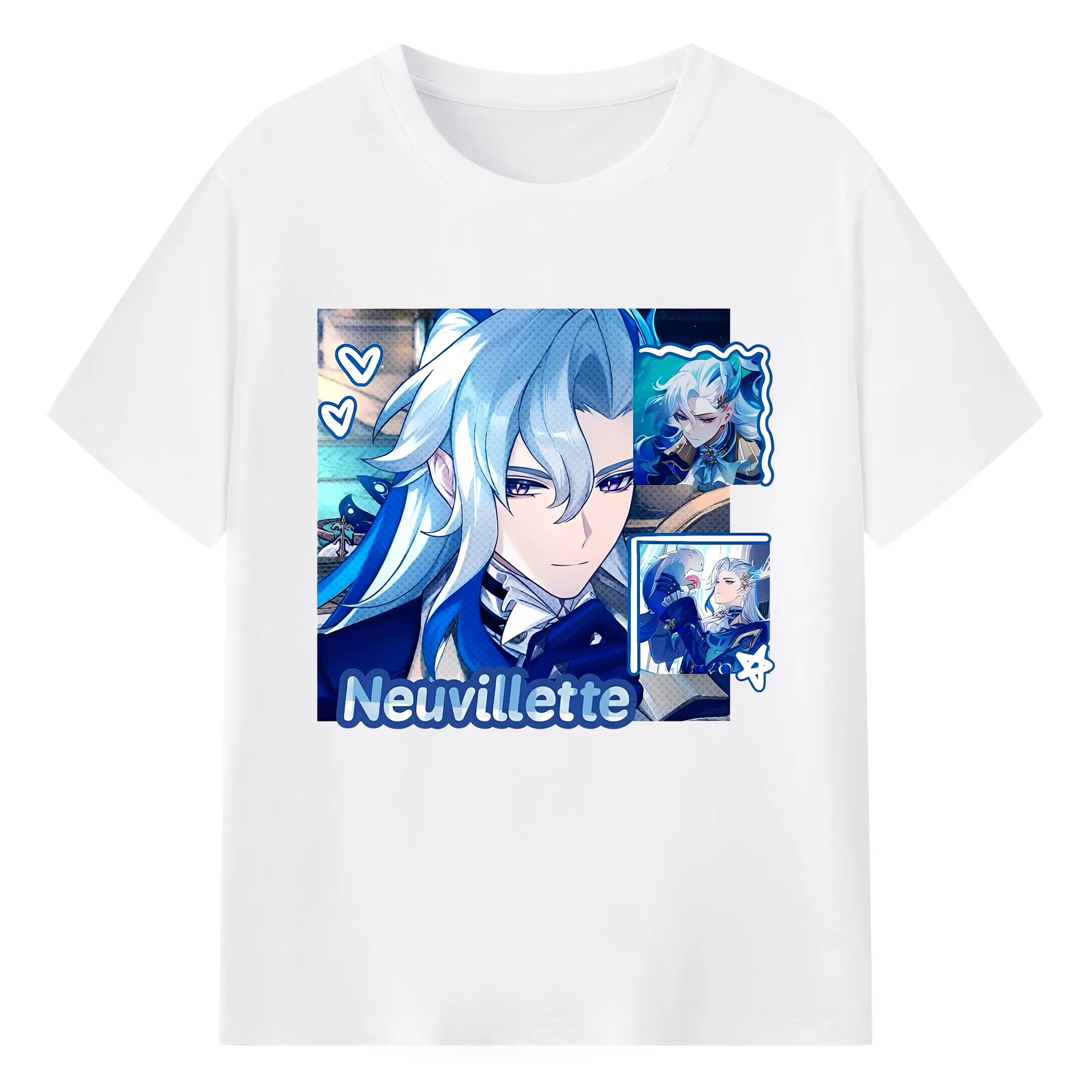 原神 Neuvillette 限定デザイン キャラクター - 綿100％ 半袖Tシャツ ・ フロントプリント ・ 快適 通気性 ・ 日常使い 散歩 スポーツ用