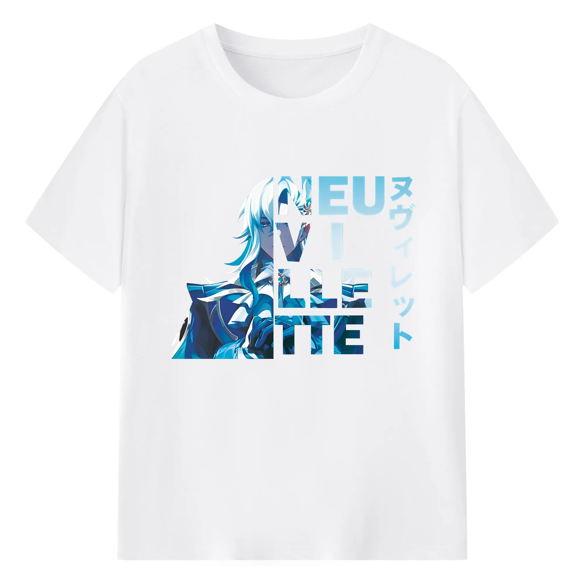 原神 ヌヴィレット ポップカルチャー風プリン - 綿100％ 半袖Tシャツ ・ フロントプリント ・ 快適 通気性 ・ 日常使い 散歩 スポーツ用