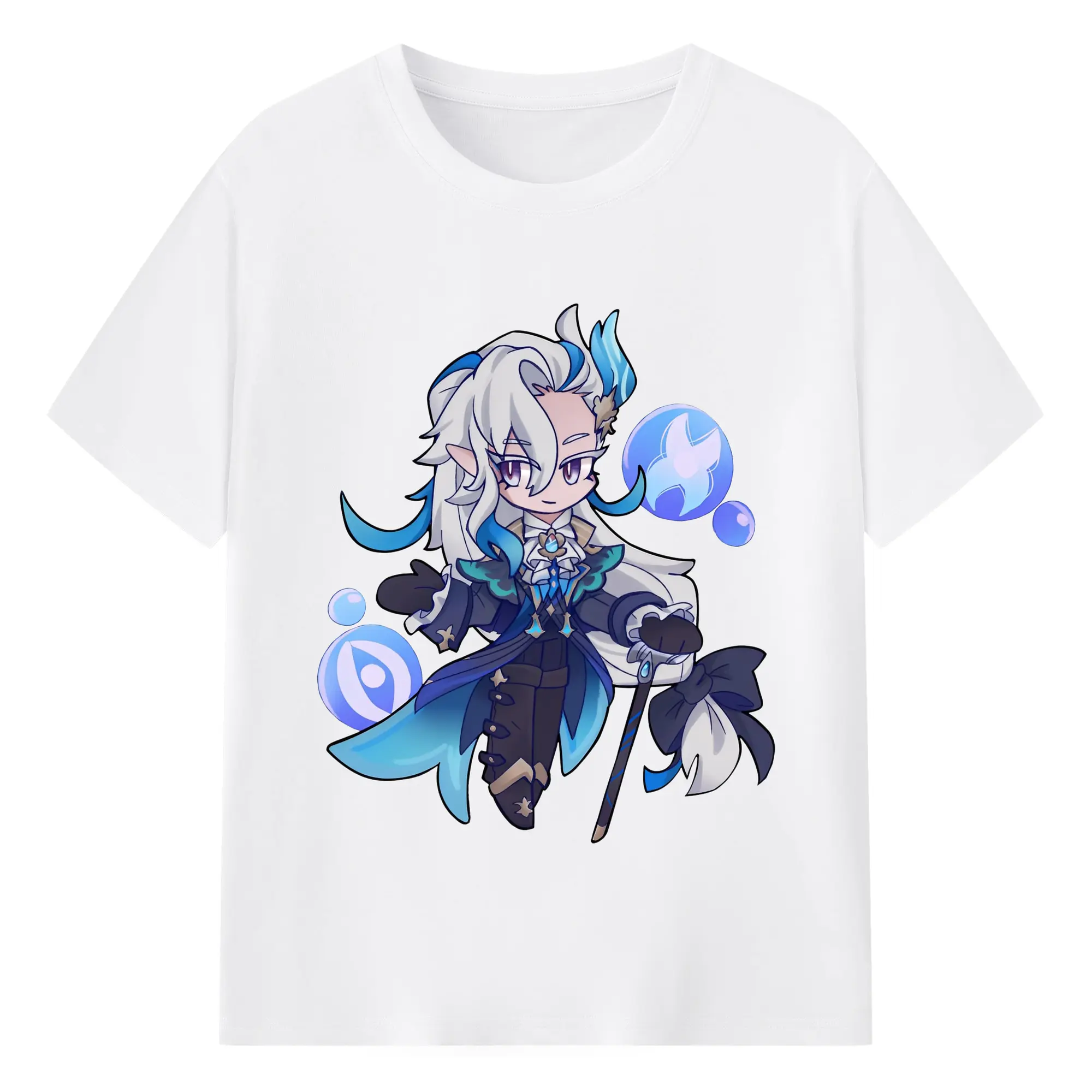 Genshin Impact ヌヴィレット 限定バージョン ファングッズ コレクション - 綿100％ 半袖Tシャツ ・ フロントプリント ・ 快適 通気性 ・ 日常使い 散歩 スポーツ用