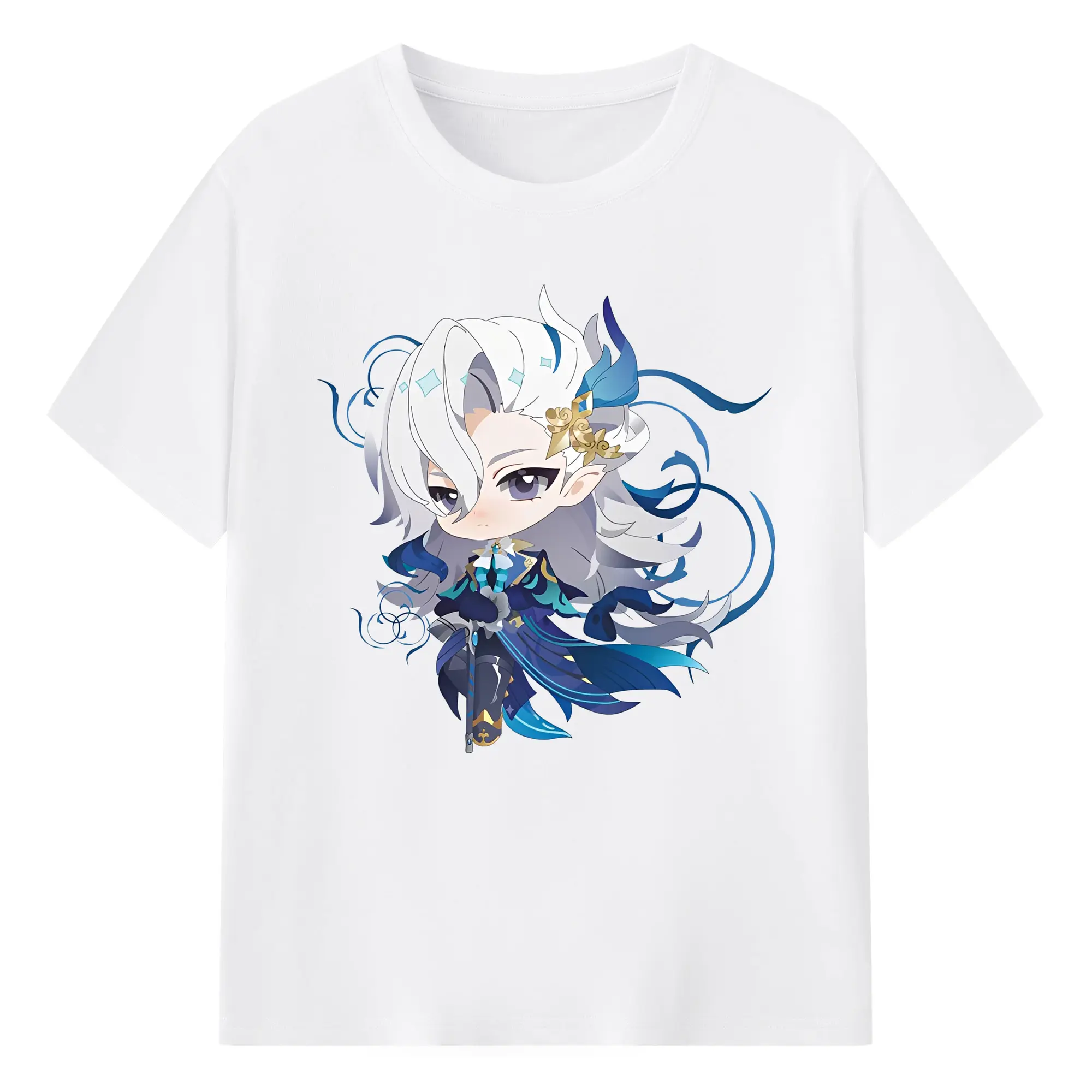 原神 ヌヴィレット トレンドデザイン ギフトにもおすすめ - 綿100％ 半袖Tシャツ ・ フロントプリント ・ 快適 通気性 ・ 日常使い 散歩 スポーツ用