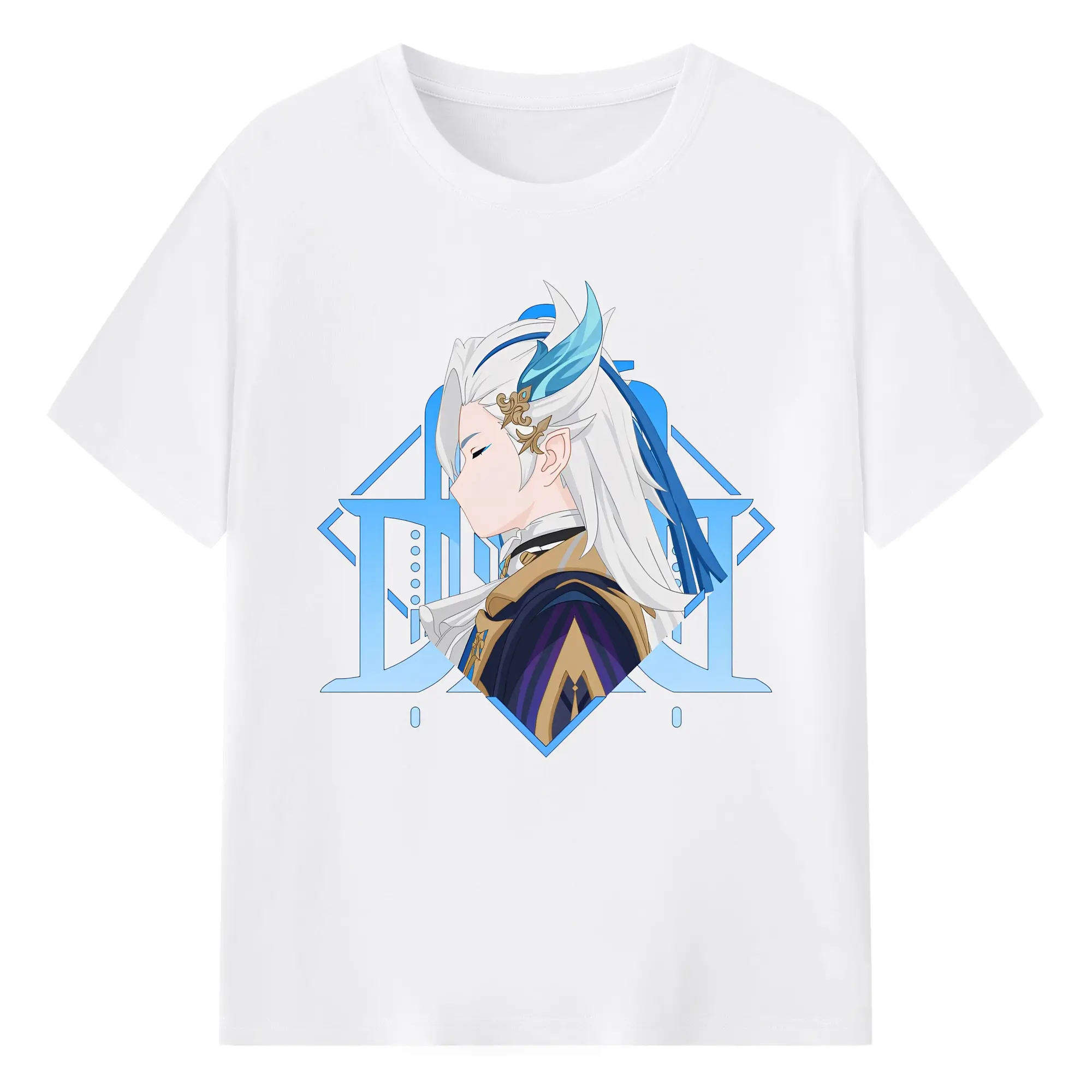 Genshin Impact ヌヴィレット ミニマルデザイン おしゃれスタイル - 綿100％ 半袖Tシャツ ・ フロントプリント ・ 快適 通気性 ・ 日常使い 散歩 スポーツ用