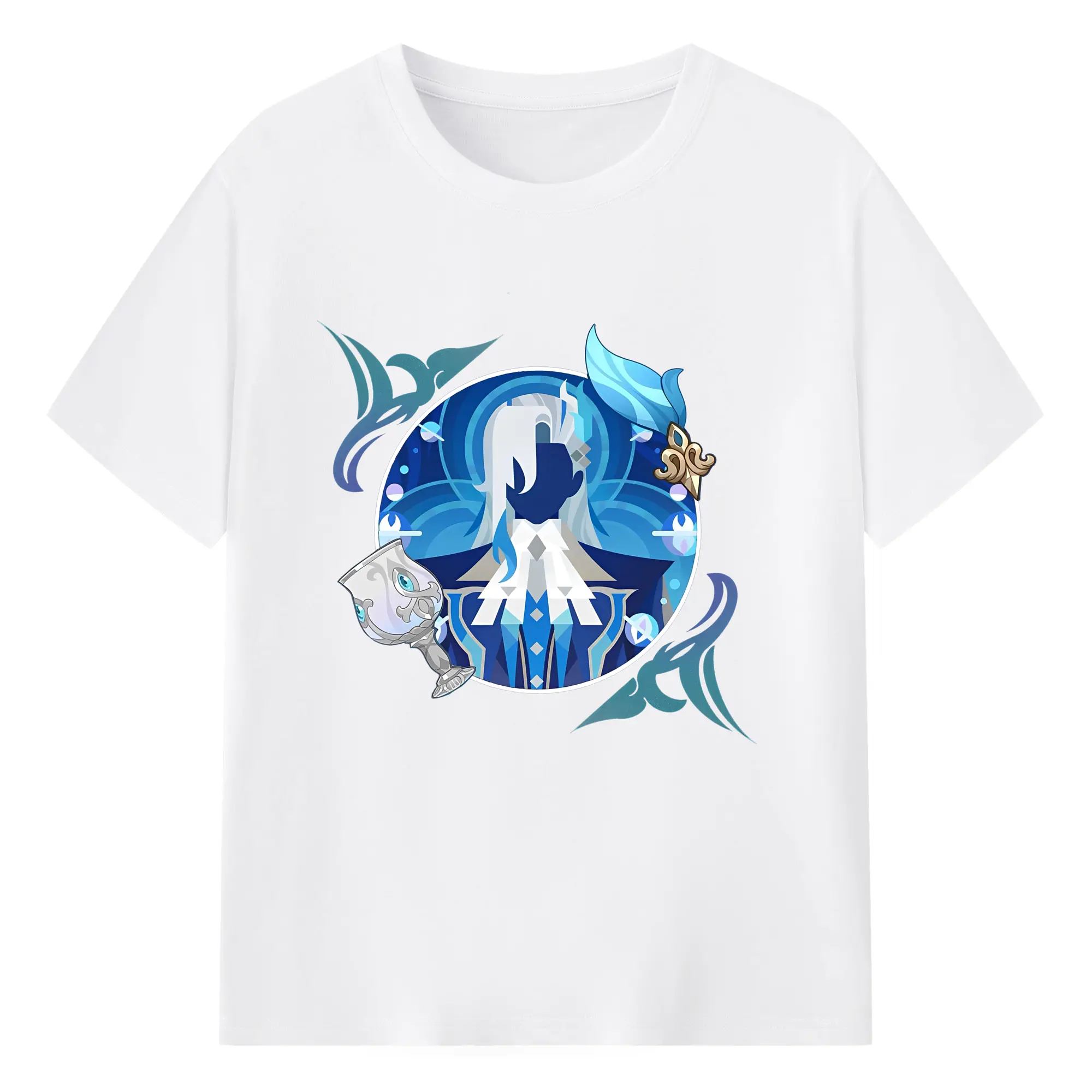 原神 ヌヴィレット アニメ風プリント 推し活グッズ - 綿100％ 半袖Tシャツ ・ フロントプリント ・ 快適 通気性 ・ 日常使い 散歩 スポーツ用