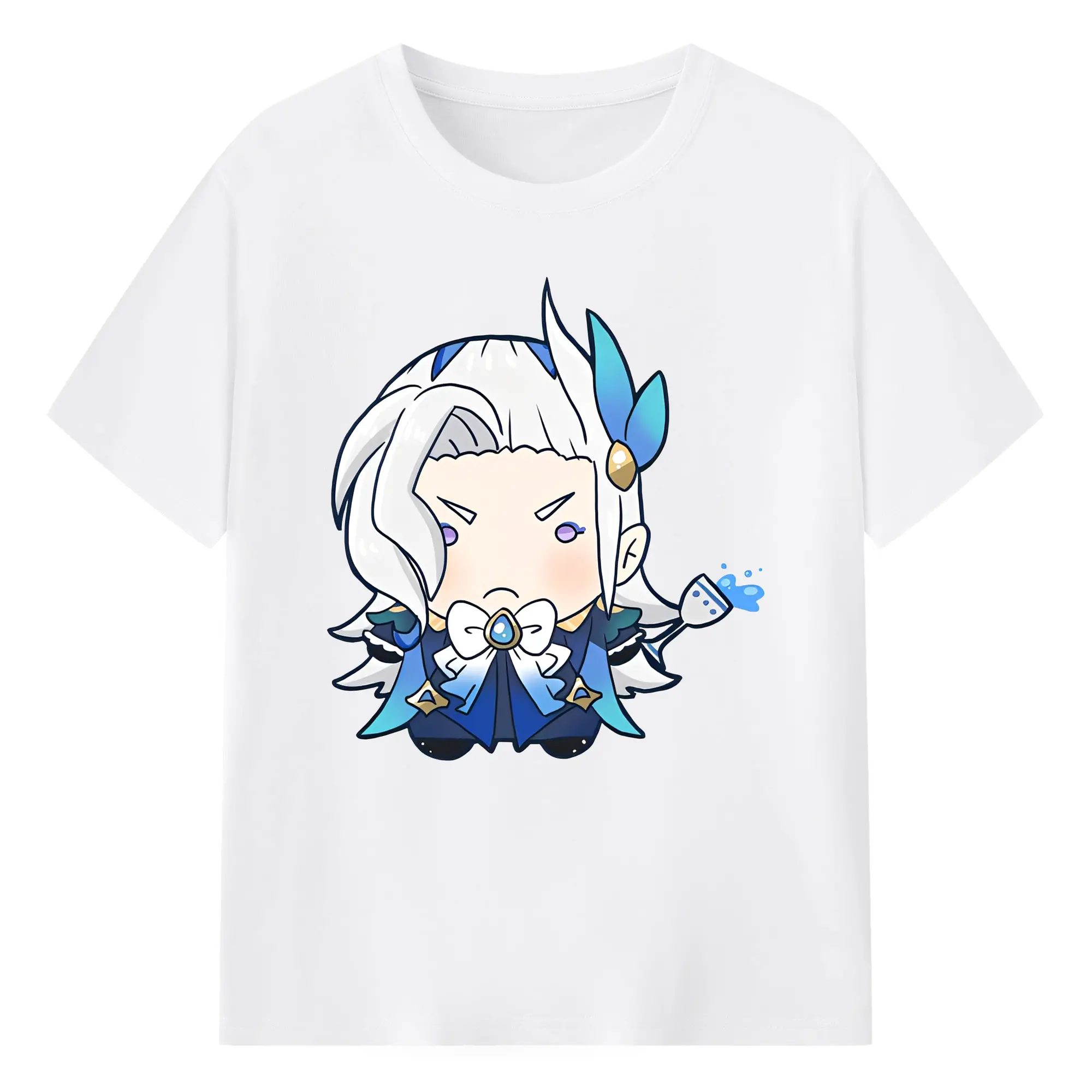 原神 ヌヴィレット クリーンデザイン ファッション 原宿系 - 綿100％ 半袖Tシャツ ・ フロントプリント ・ 快適 通気性 ・ 日常使い 散歩 スポーツ用