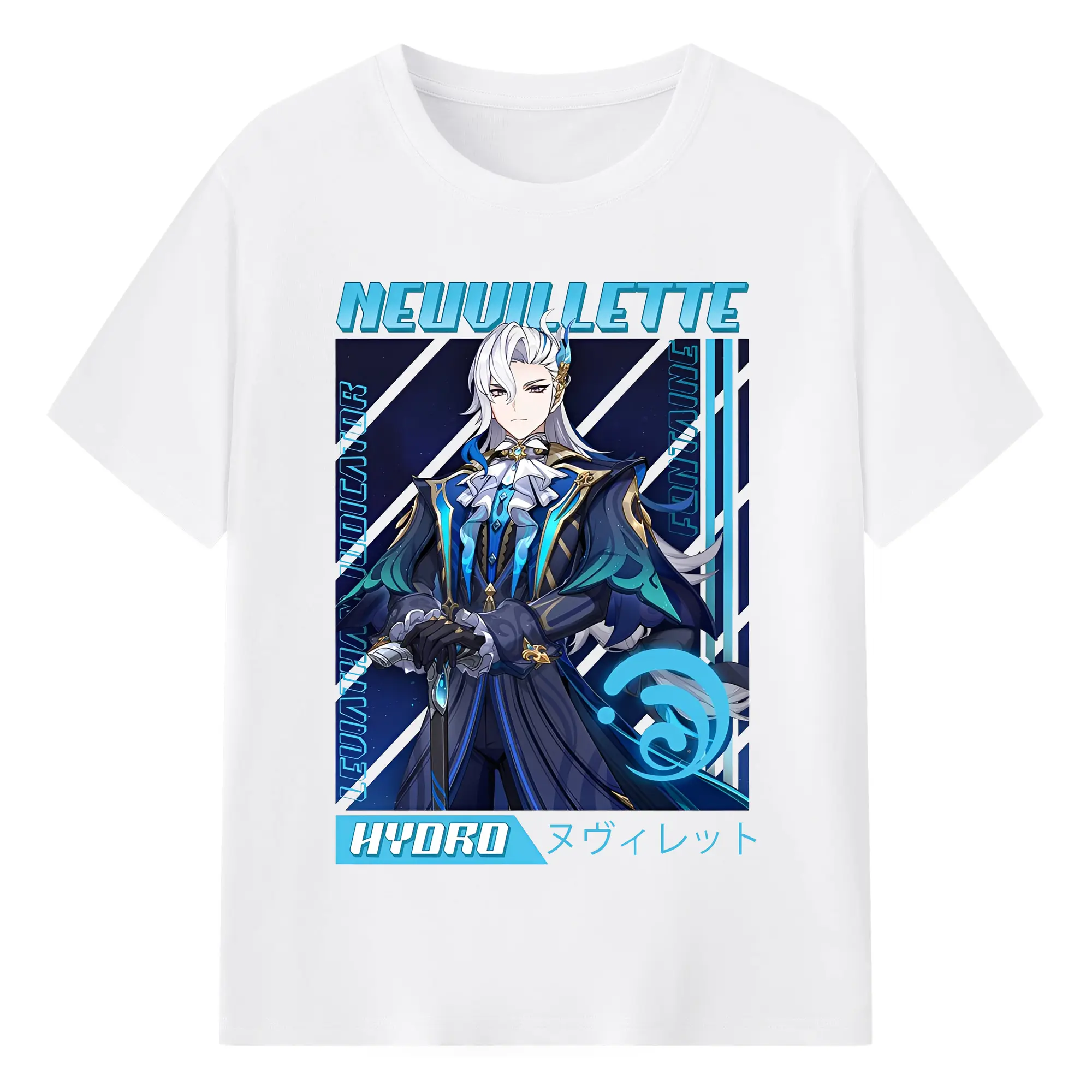 原神 Neuvillette ファン必見！カッコいいデザイン - 綿100％ 半袖Tシャツ ・ フロントプリント ・ 快適 通気性 ・ 日常使い 散歩 スポーツ用