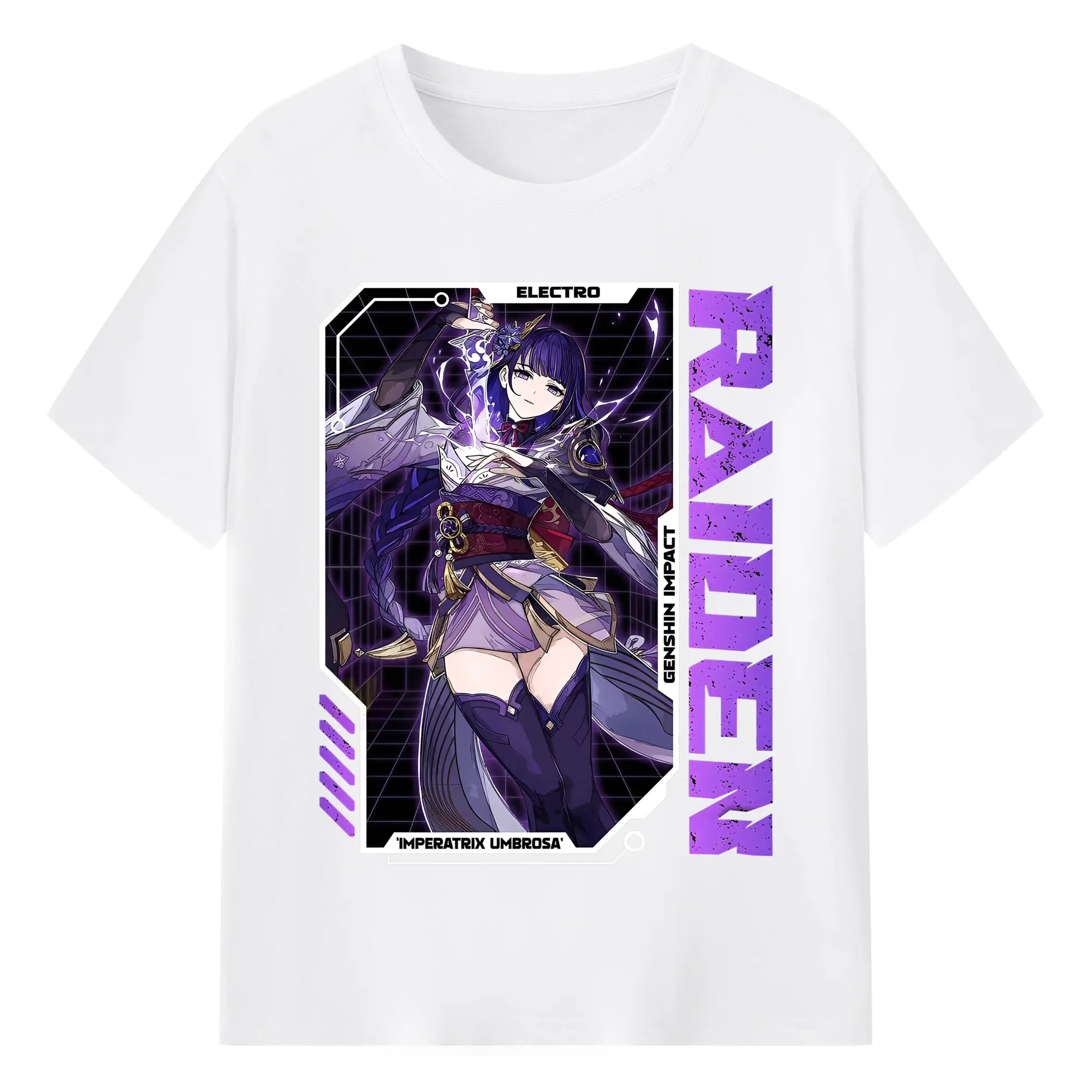 Genshin Impact 雷電将軍 キャラクターグッズ ファン必見 - 綿100％ 半袖Tシャツ ・ フロントプリント ・ 快適 通気性 ・ 日常使い 散歩 スポーツ用