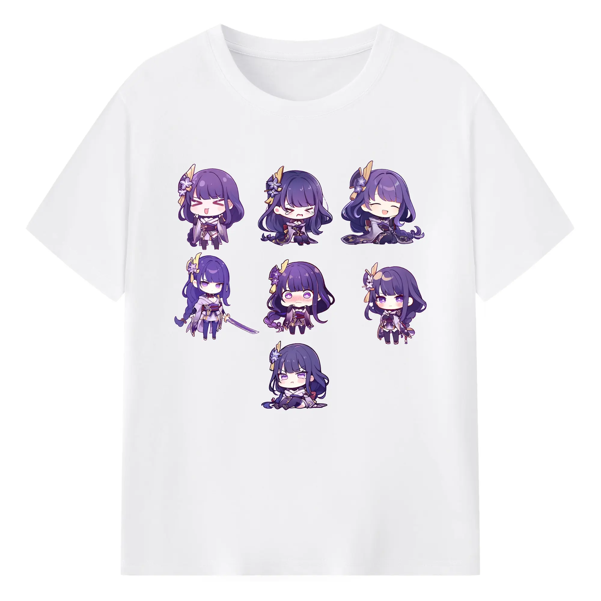 Genshin Impact 雷電将軍 ミニマルデザイン おしゃれスタイル - 綿100％ 半袖Tシャツ ・ フロントプリント ・ 快適 通気性 ・ 日常使い 散歩 スポーツ用