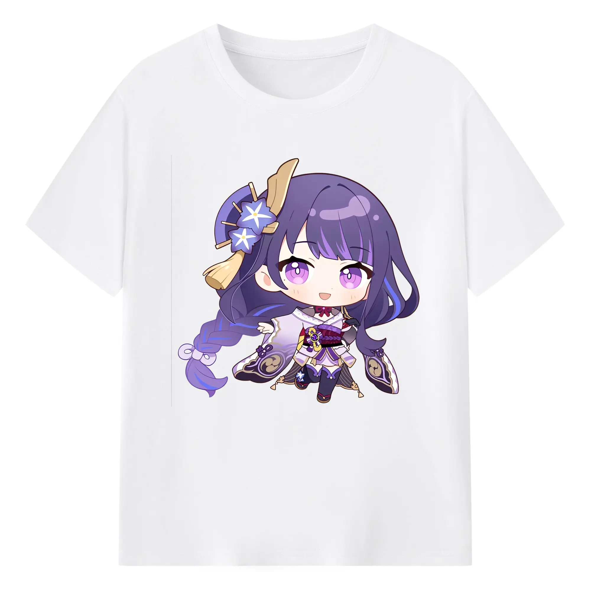 Genshin Impact 雷電将軍 Q版キャラクター可愛いファングッズ - 綿100％ 半袖Tシャツ ・ フロントプリント ・ 快適 通気性 ・ 日常使い 散歩 スポーツ用