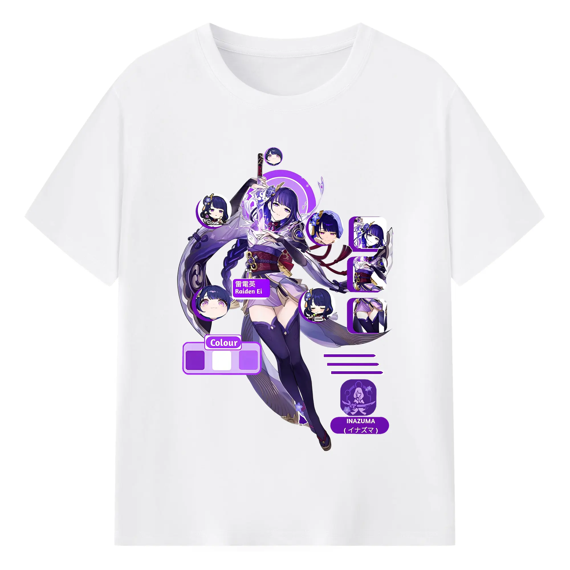 原神 雷電将軍 グラフィックアート - 綿100％ 半袖Tシャツ ・ フロントプリント ・ 快適 通気性 ・ 日常使い 散歩 スポーツ用