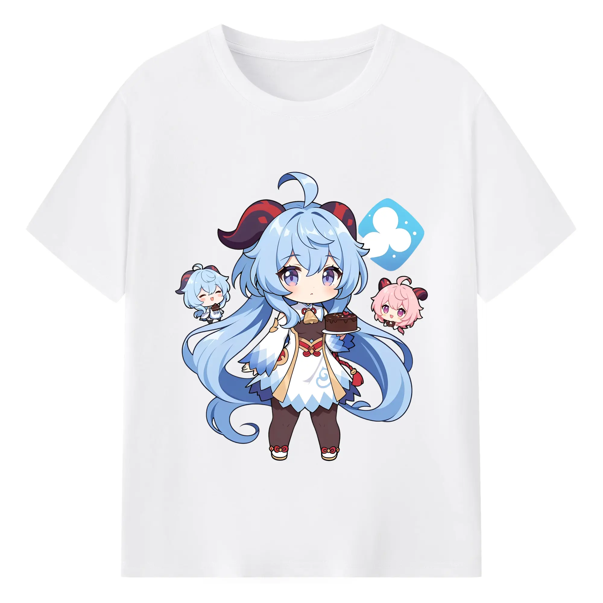 原神 甘雨 アニメ風プリント 推し活グッズ - 綿100％ 半袖Tシャツ ・ フロントプリント ・ 快適 通気性 ・ 日常使い 散歩 スポーツ用