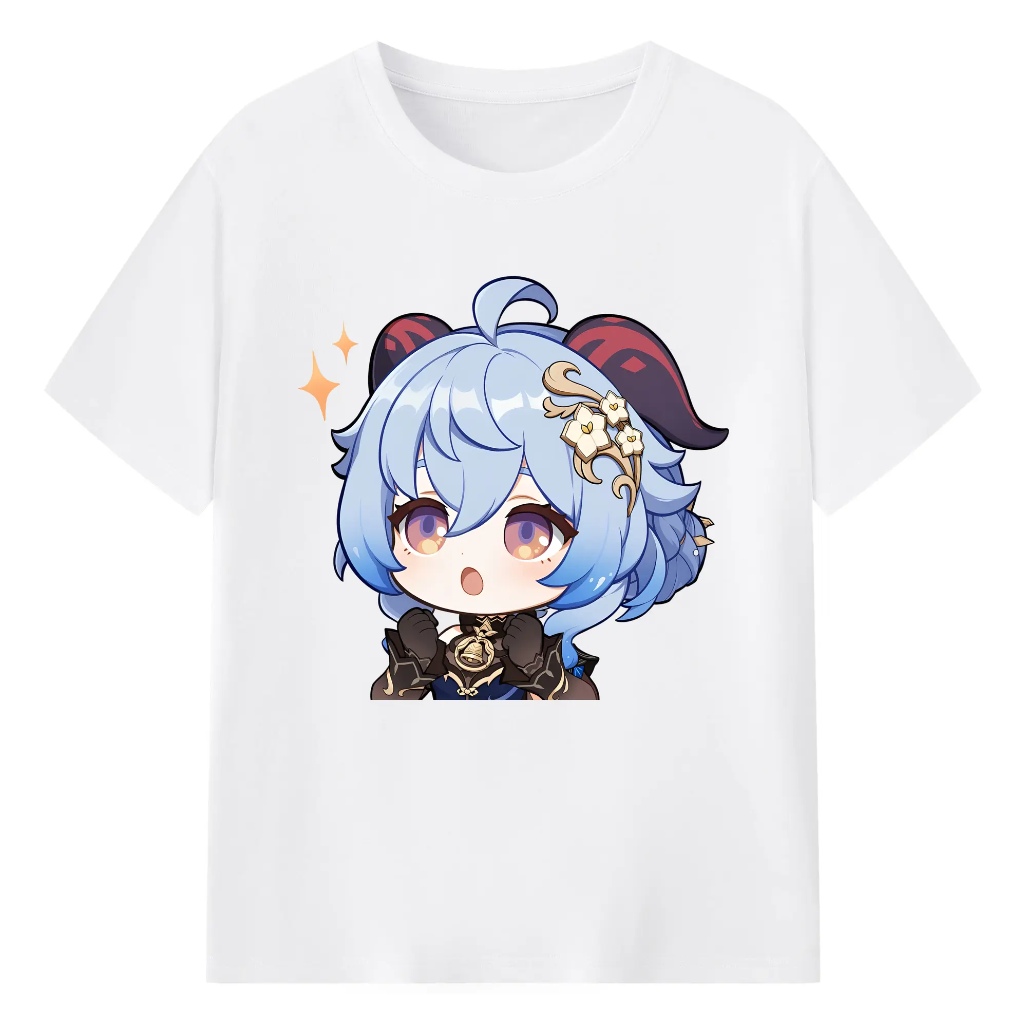 Genshin Impact 甘雨 Q版キャラクター 可愛いファングッズ - 綿100％ 半袖Tシャツ ・ フロントプリント ・ 快適 通気性 ・ 日常使い 散歩 スポーツ用