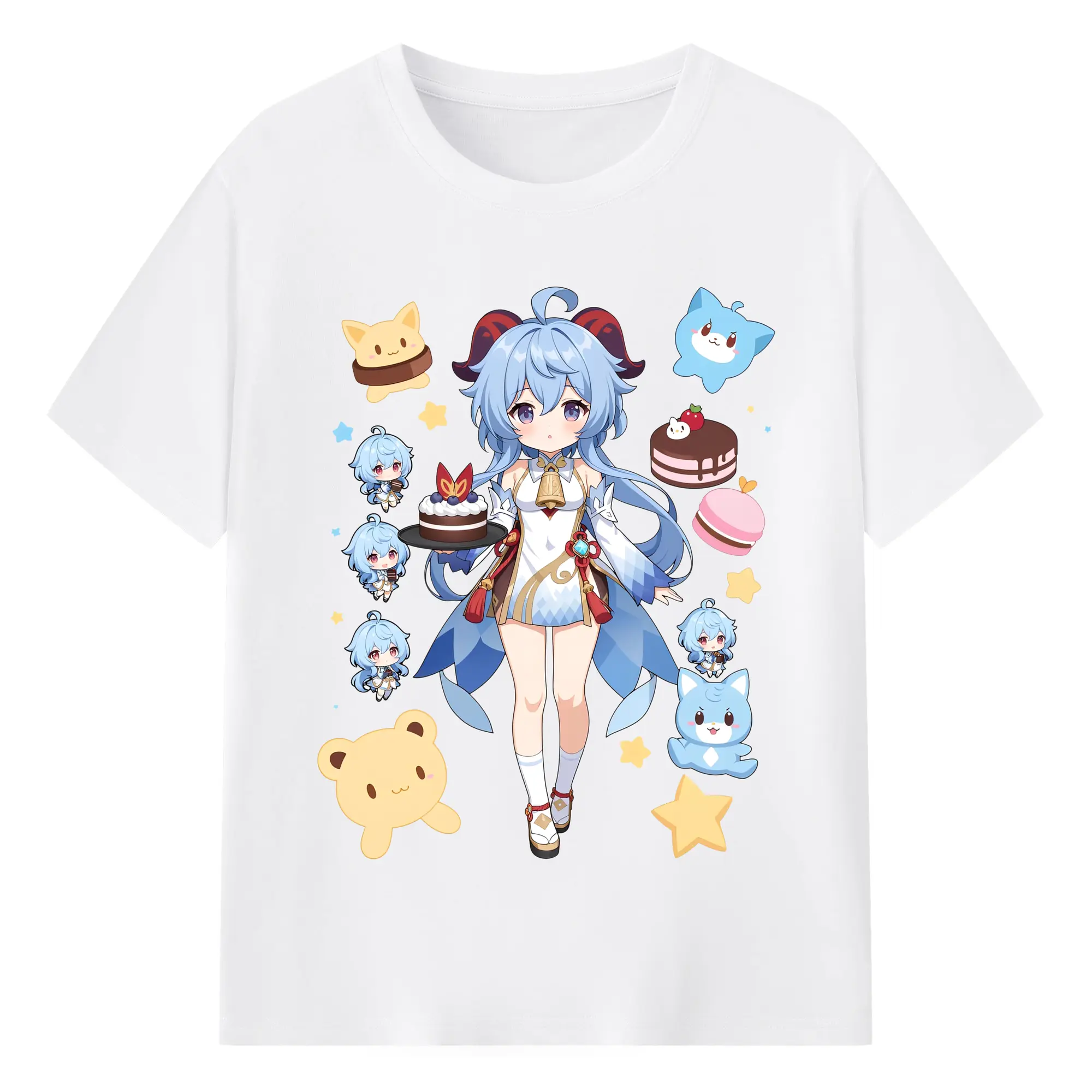 原神 甘雨 新作Tシャツ トレンドデザイン ギフトにもおすすめ - 綿100％ 半袖Tシャツ ・ フロントプリント ・ 快適 通気性 ・ 日常使い 散歩 スポーツ用