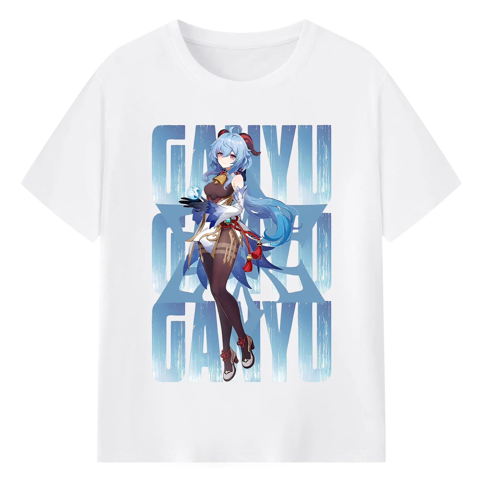 原神 甘雨 クリーンデザイン ファッション 原宿系 - 綿100％ 半袖Tシャツ ・ フロントプリント ・ 快適 通気性 ・ 日常使い 散歩 スポーツ用