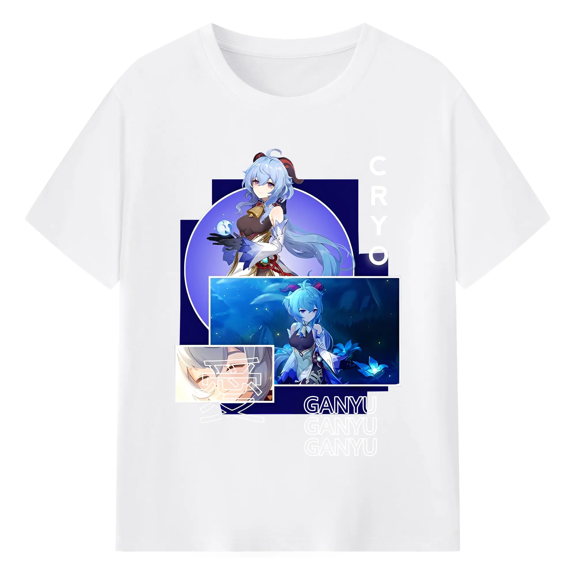 Genshin Impact 甘雨 限定バージョン ファングッズ コレクション - 綿100％ 半袖Tシャツ ・ フロントプリント ・ 快適 通気性 ・ 日常使い 散歩 スポーツ用
