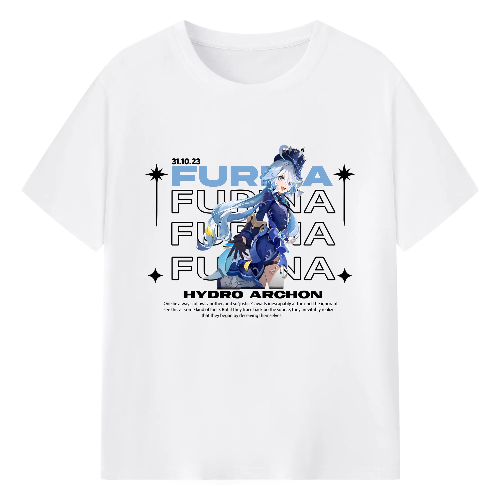 二次元 Furina ファン必見！萌えデザインキャラクター - 綿100％ 半袖Tシャツ ・ フロントプリント ・ 快適 通気性 ・ 日常使い 散歩 スポーツ用