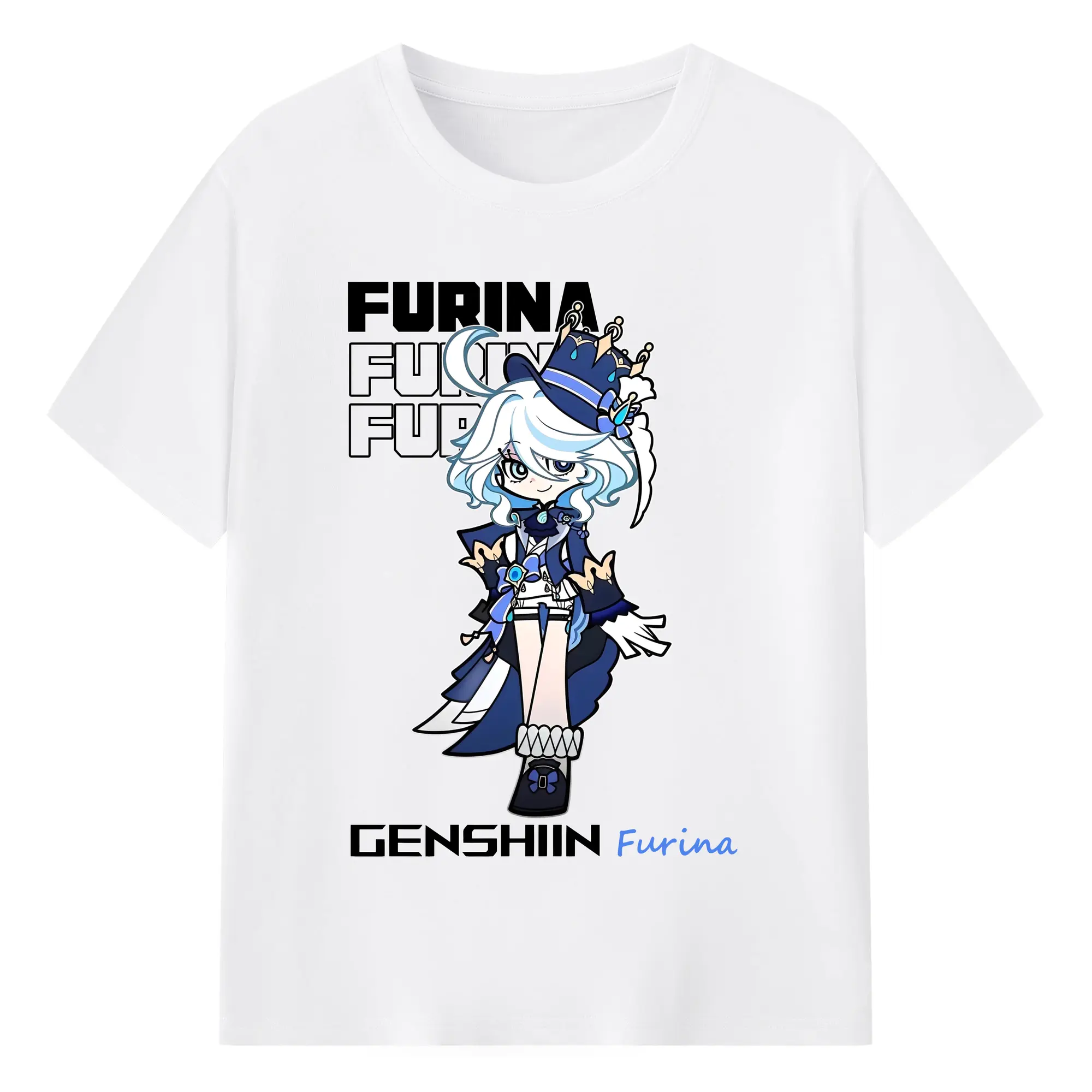 原神 Furina ファン必見！可愛いデザイン - 綿100％ 半袖Tシャツ ・ フロントプリント ・ 快適 通気性 ・ 日常使い 散歩 スポーツ用