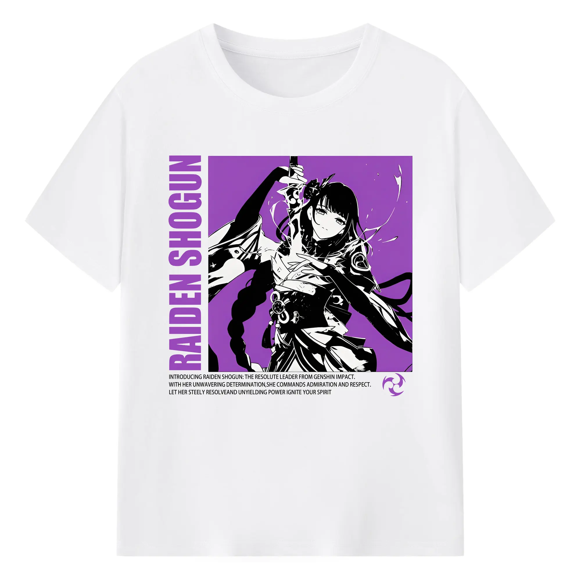 原神 雷電将軍 キャラクターグッズ - 綿100％ 半袖Tシャツ ・ フロントプリント ・ 快適 通気性 ・ 日常使い 散歩 スポーツ用