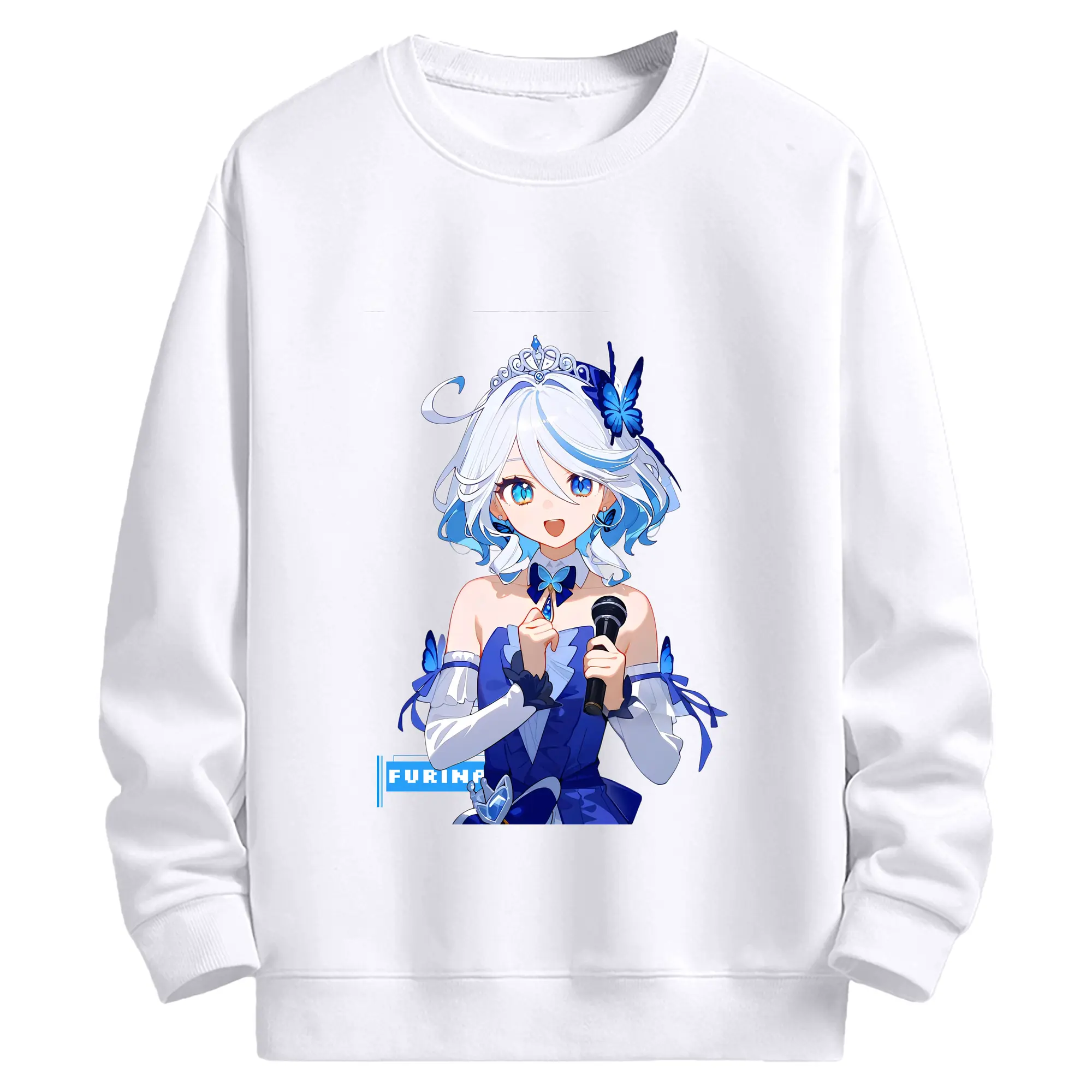原神 フリーナ キャラクターグッズ - 高品質 クルーネック スウェット ・ コットン59％ ポリエステル41％ ・ ユニセックス 長袖 トレーナー ・ カジュアル デイリー スポーツ 散歩用