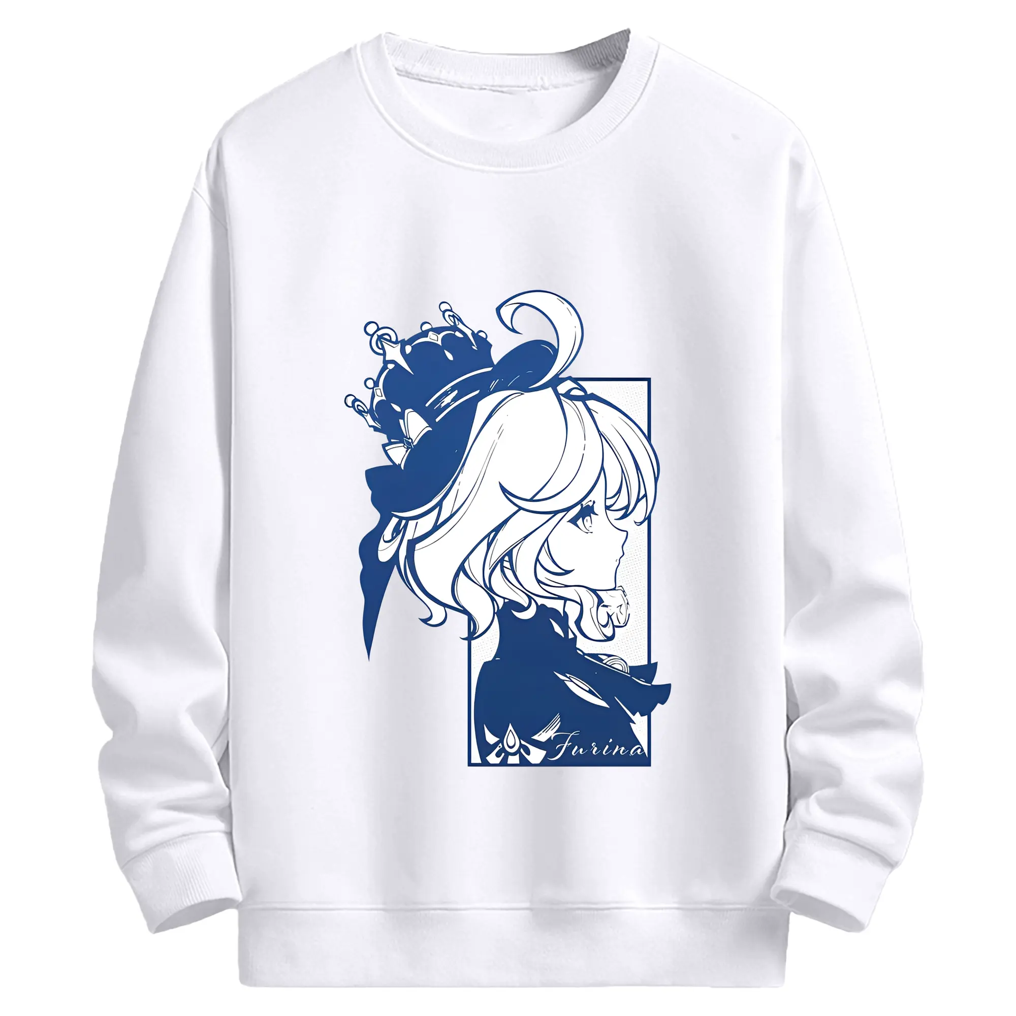 原神 フリーナ グラフィックアート - 高品質 クルーネック スウェット ・ コットン59％ ポリエステル41％ ・ ユニセックス 長袖 トレーナー ・ カジュアル デイリー スポーツ 散歩用