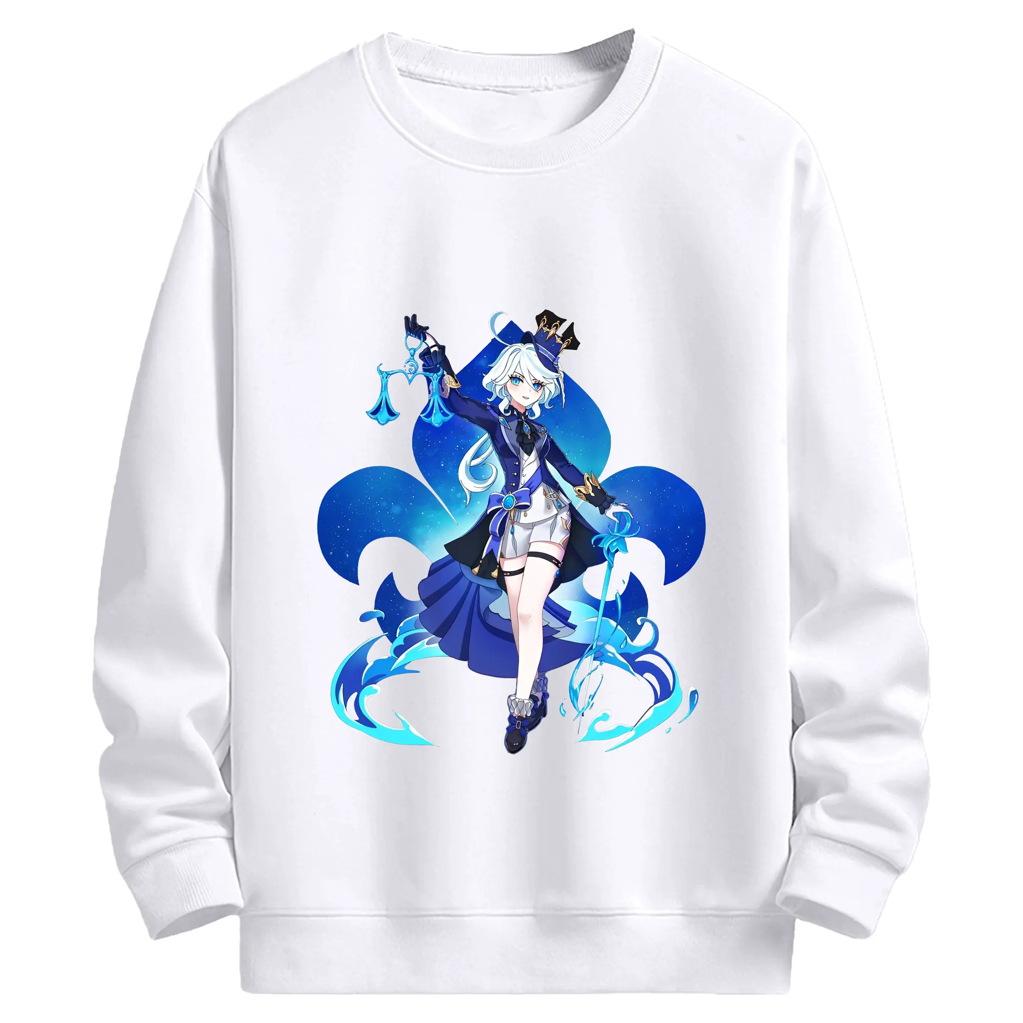 二次元 Furina 限定デザイン キャラクター - 高品質 クルーネック スウェット ・ コットン59％ ポリエステル41％ ・ ユニセックス 長袖 トレーナー ・ カジュアル デイリー スポーツ 散歩用