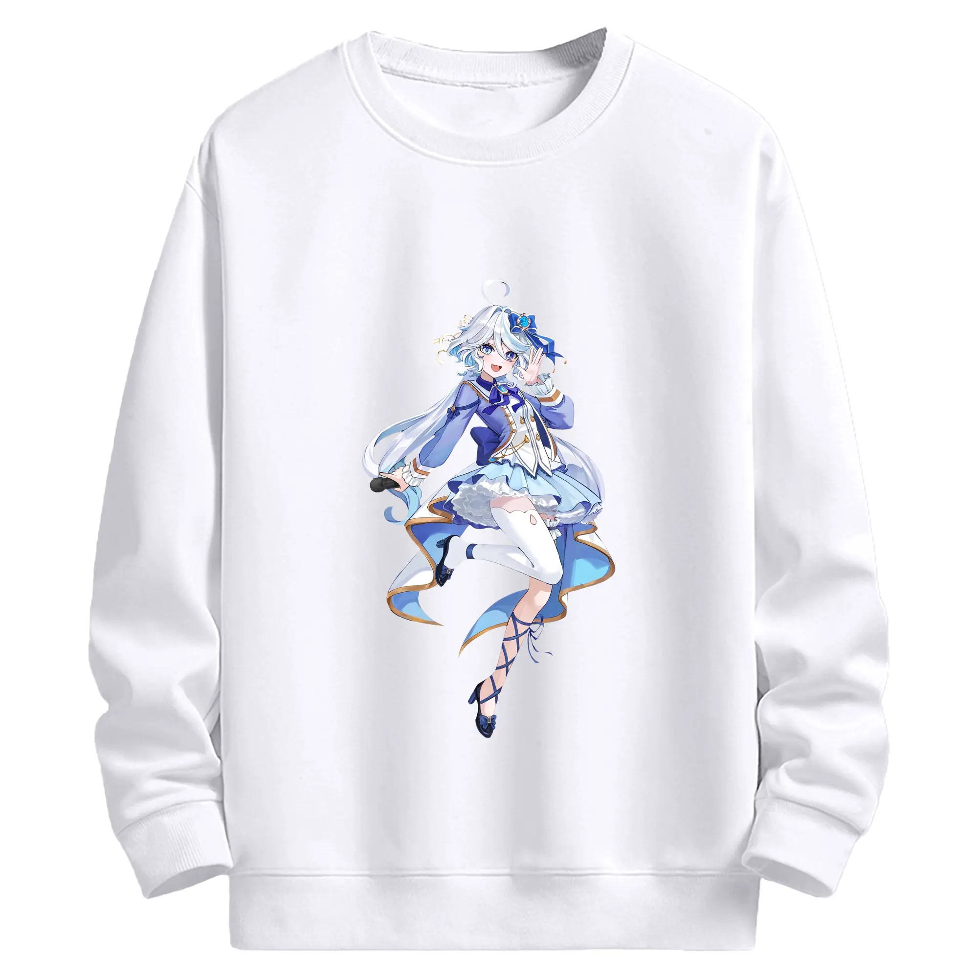 原神 フリーナ ポップカルチャー風プリント - 高品質 クルーネック スウェット ・ コットン59％ ポリエステル41％ ・ ユニセックス 長袖 トレーナー ・ カジュアル デイリー スポーツ 散歩用