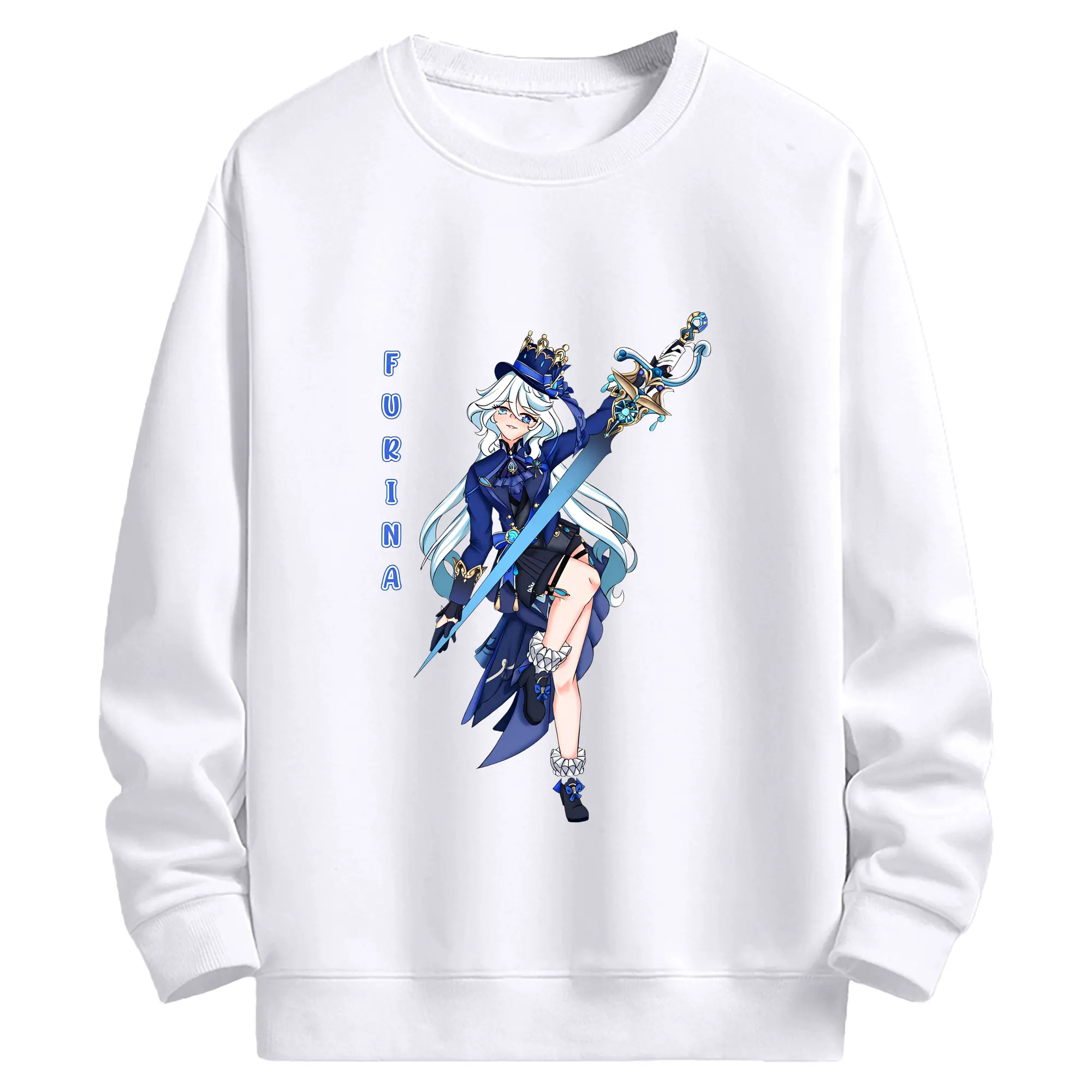 原神 フリナ（水神） ポップカルチャー風アニメプリント - 高品質 クルーネック スウェット ・ コットン59％ ポリエステル41％ ・ ユニセックス 長袖 トレーナー ・ カジュアル デイリー スポーツ 散歩用