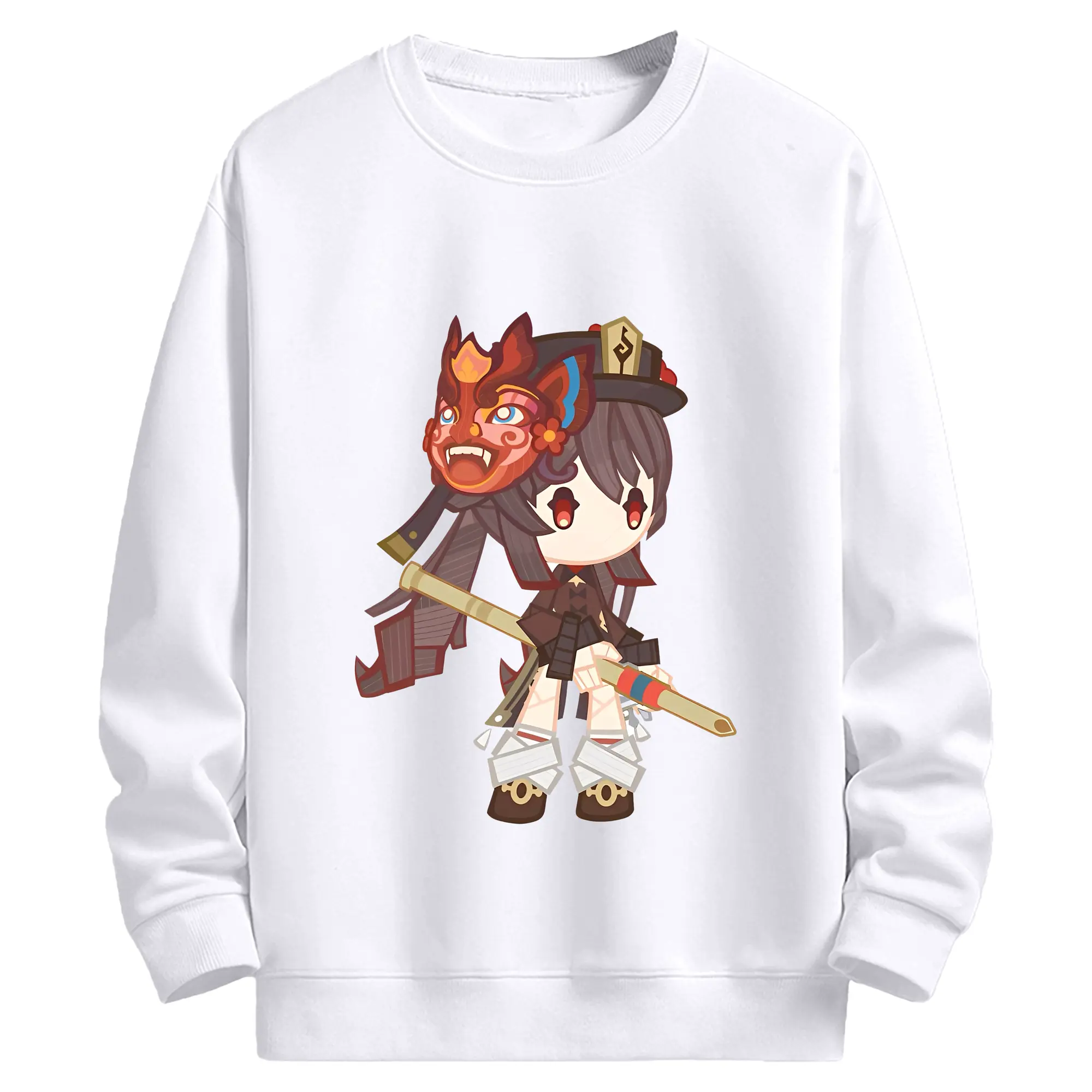 原神 Hu Tao 限定デザイン キュートキャラクター - 高品質 クルーネック スウェット ・ コットン59％ ポリエステル41％ ・ ユニセックス 長袖 トレーナー ・ カジュアル デイリー スポーツ 散歩用