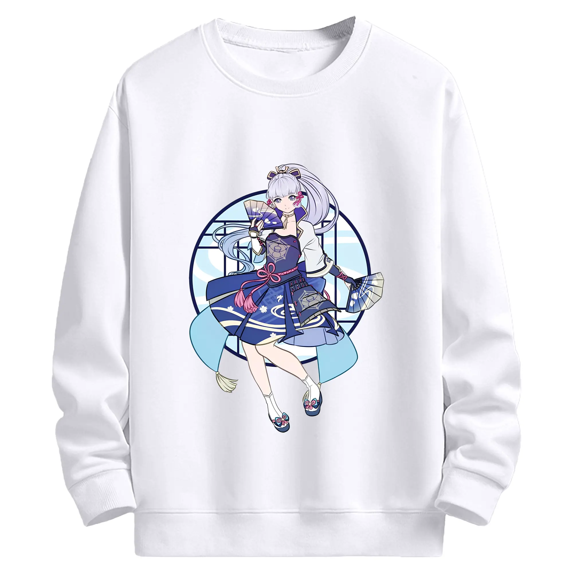 神里綾華 アニメ風デザイン  ユニセックス おしゃれ - 高品質 クルーネック スウェット ・ コットン59％ ポリエステル41％ ・ ユニセックス 長袖 トレーナー ・ カジュアル デイリー スポーツ 散歩用