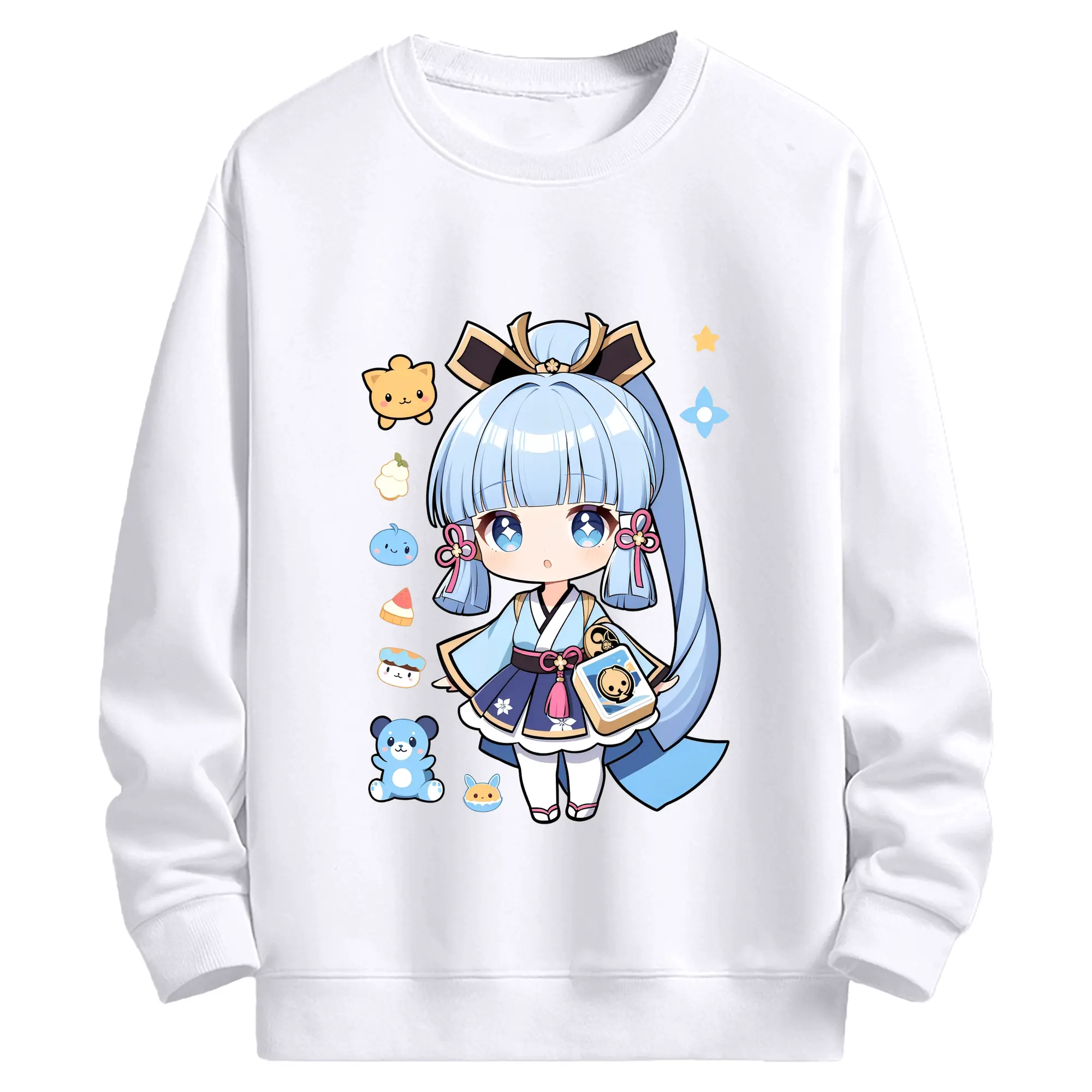 原神 神里綾華 Q版デフォルメ可愛いキャラクターグッズ - 高品質 クルーネック スウェット ・ コットン59％ ポリエステル41％ ・ ユニセックス 長袖 トレーナー ・ カジュアル デイリー スポーツ 散歩用