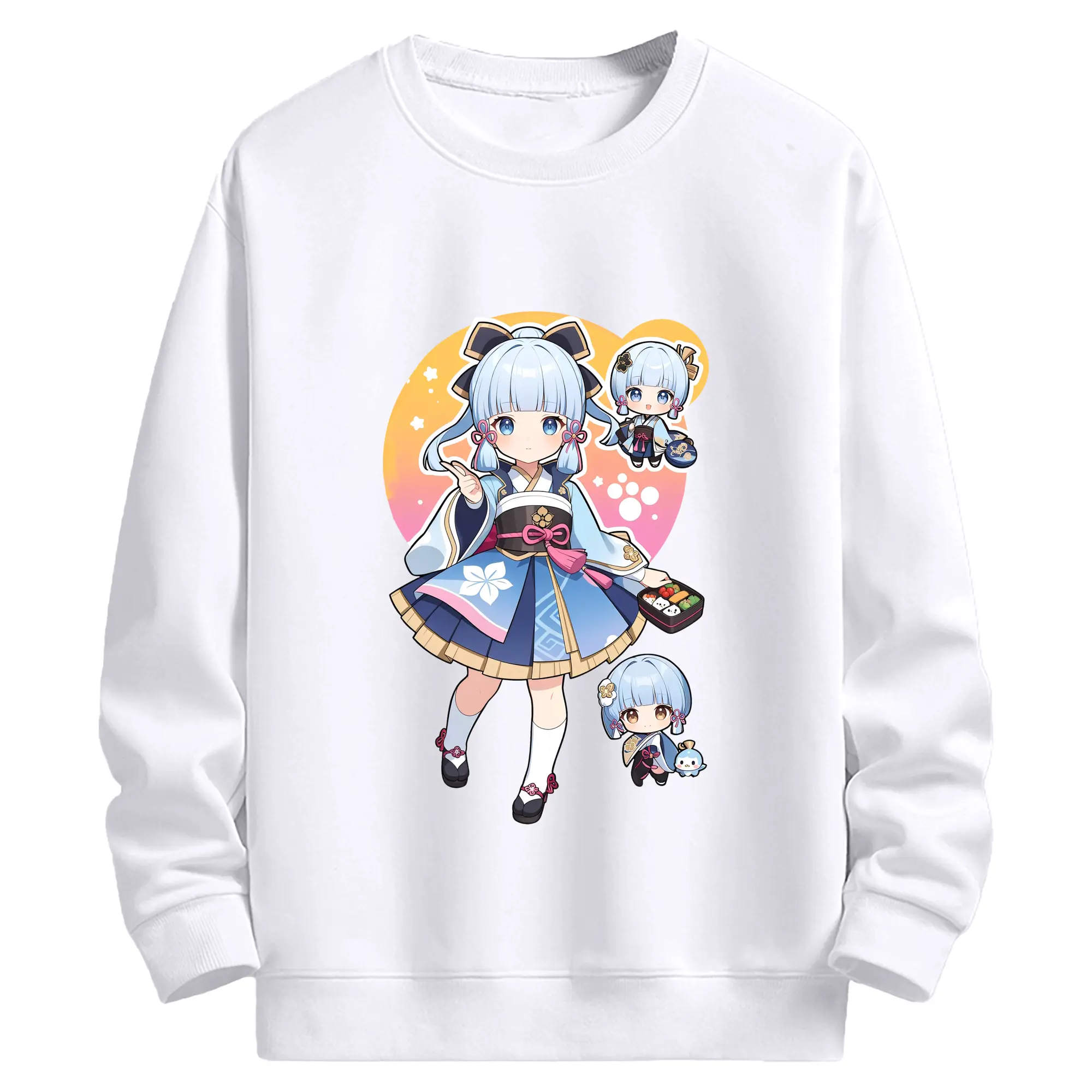 原神 神里綾華 Q版キャラクターキュートデザイン 推し活グッズ - 高品質 クルーネック スウェット ・ コットン59％ ポリエステル41％ ・ ユニセックス 長袖 トレーナー ・ カジュアル デイリー スポーツ 散歩用