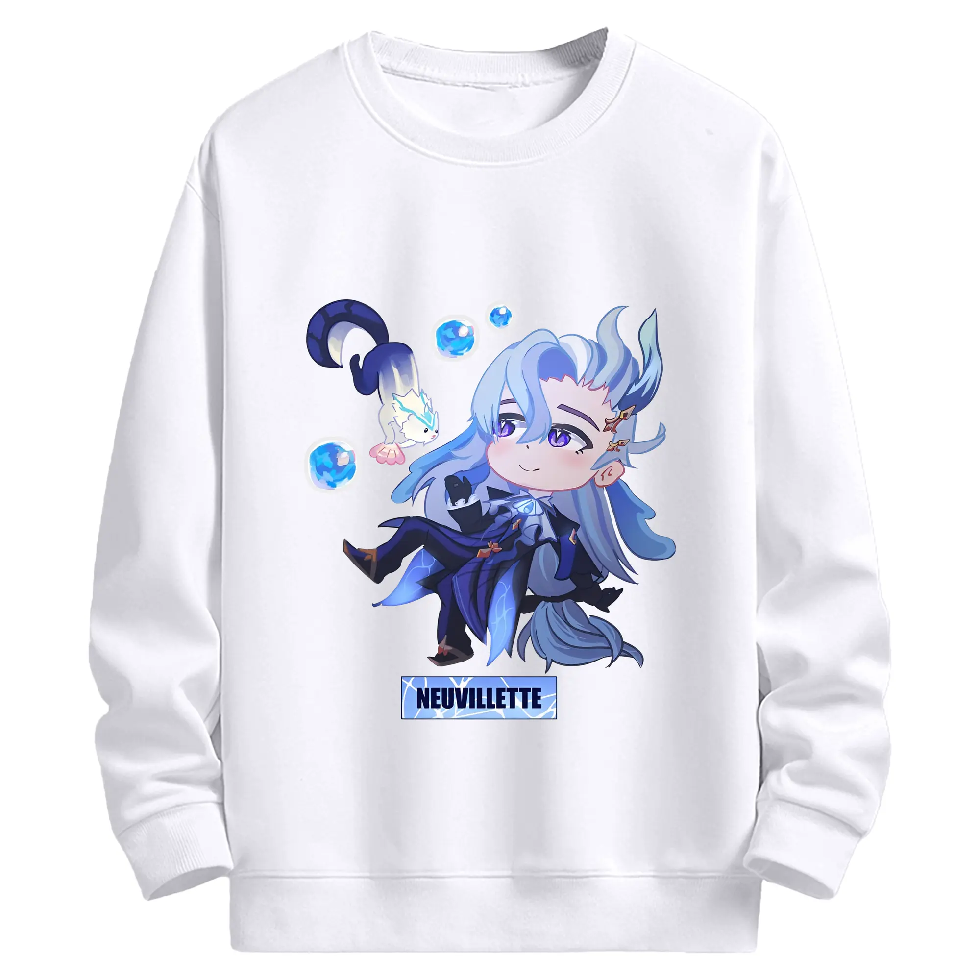 Genshin Impact ヌヴィレット グッズ ファン必見 キャラクター - 高品質 クルーネック スウェット ・ コットン59％ ポリエステル41％ ・ ユニセックス 長袖 トレーナー ・ カジュアル デイリー スポーツ 散歩用