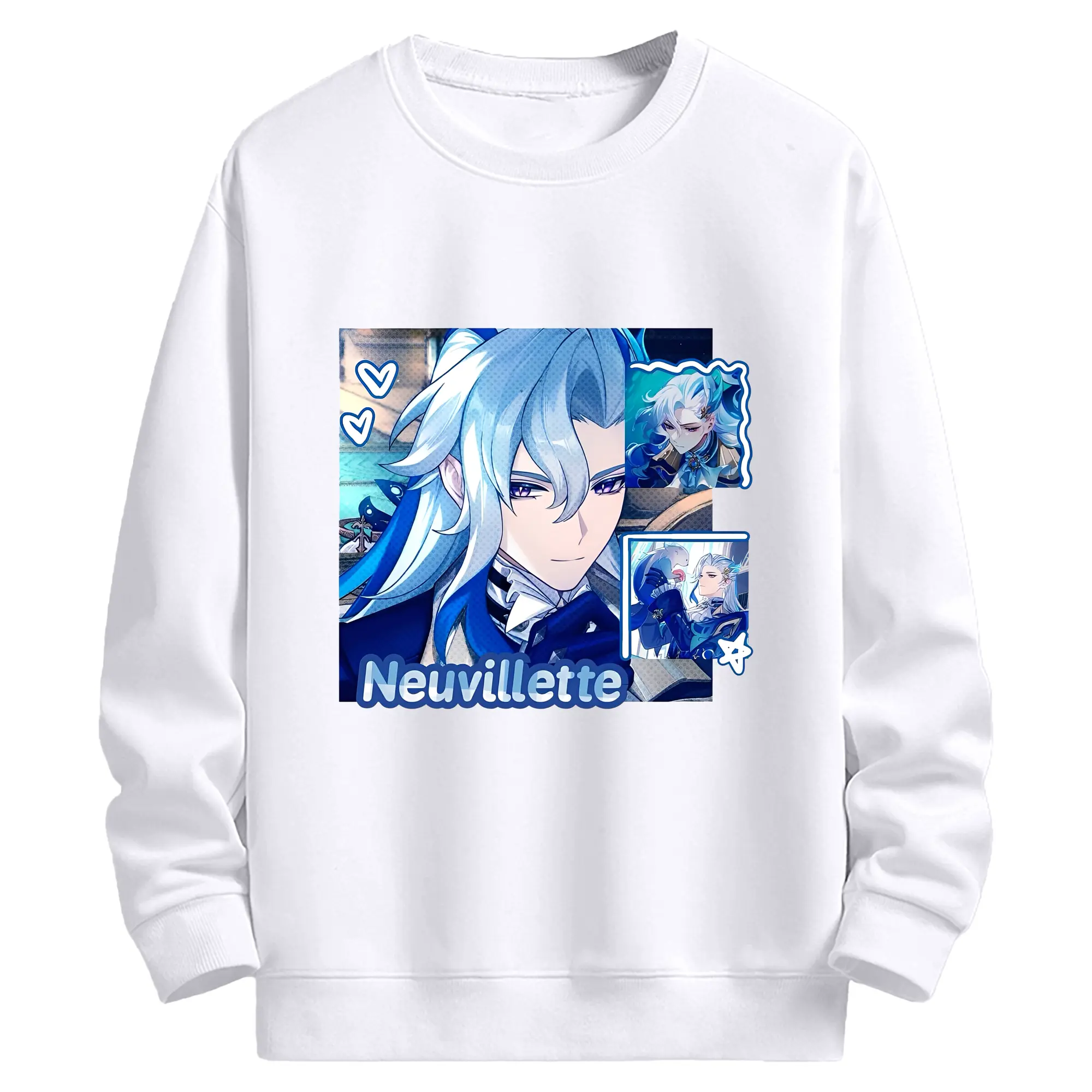 原神 Neuvillette 限定デザイン キャラクター - 高品質 クルーネック スウェット ・ コットン59％ ポリエステル41％ ・ ユニセックス 長袖 トレーナー ・ カジュアル デイリー スポーツ 散歩用