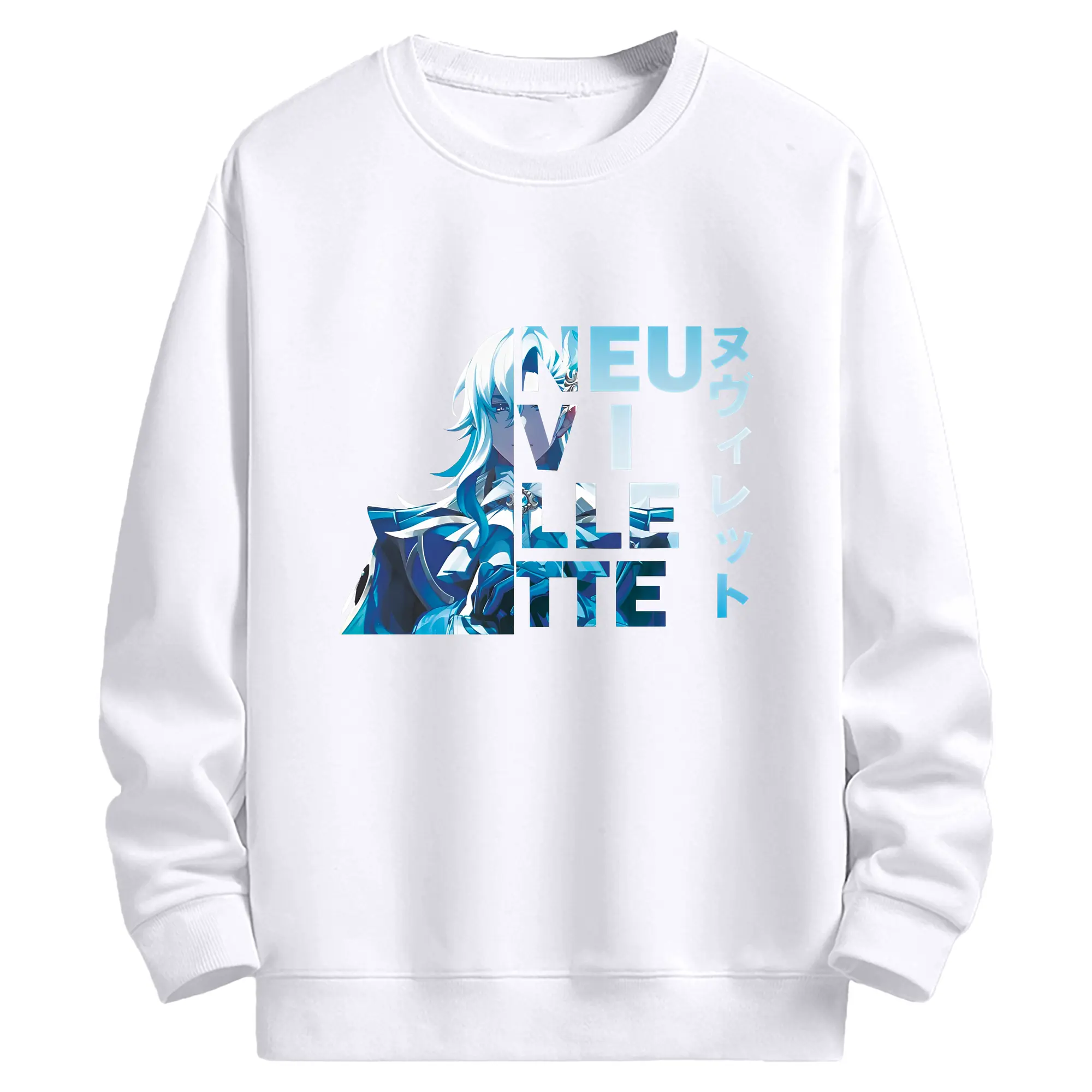 原神 ヌヴィレット ポップカルチャー風プリン - 高品質 クルーネック スウェット ・ コットン59％ ポリエステル41％ ・ ユニセックス 長袖 トレーナー ・ カジュアル デイリー スポーツ 散歩用