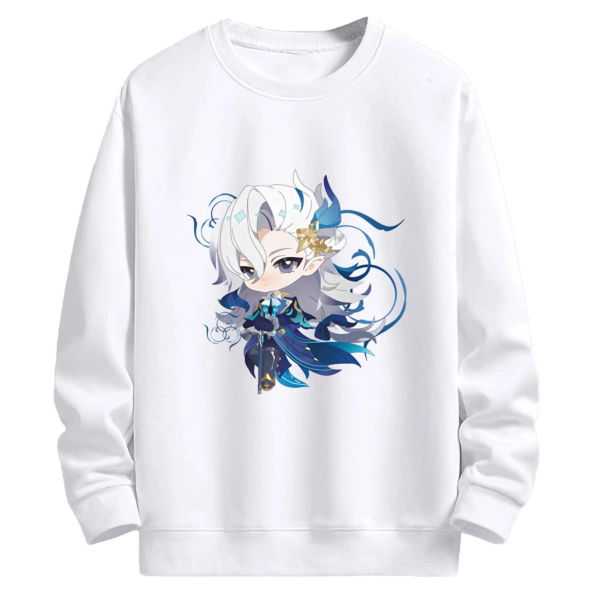原神 ヌヴィレット トレンドデザイン ギフトにもおすすめ - 高品質 クルーネック スウェット ・ コットン59％ ポリエステル41％ ・ ユニセックス 長袖 トレーナー ・ カジュアル デイリー スポーツ 散歩用
