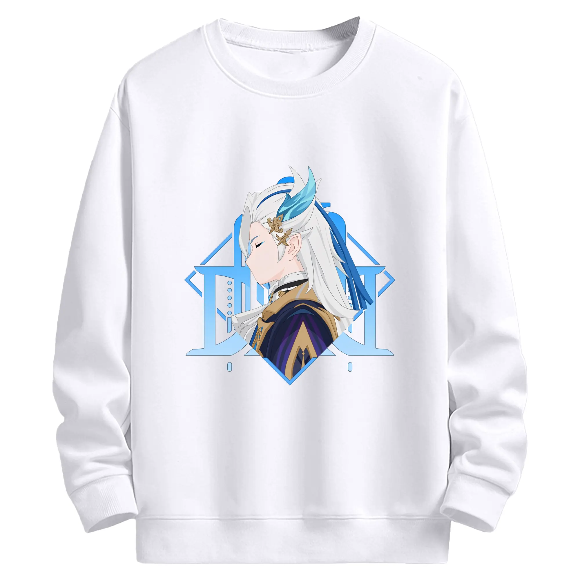 Genshin Impact ヌヴィレット ミニマルデザイン おしゃれスタイル - 高品質 クルーネック スウェット ・ コットン59％ ポリエステル41％ ・ ユニセックス 長袖 トレーナー ・ カジュアル デイリー スポーツ 散歩用
