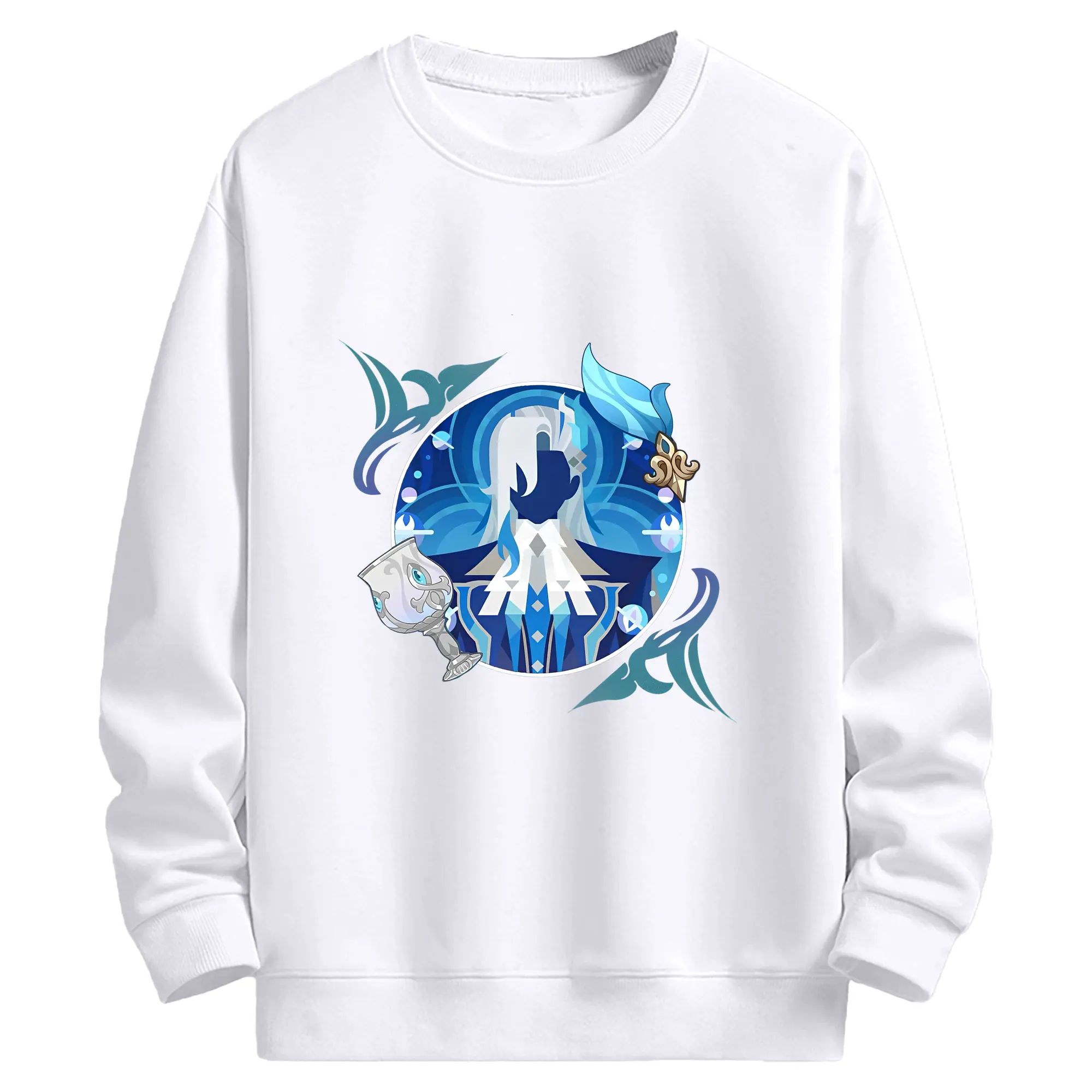 原神 ヌヴィレット アニメ風プリント 推し活グッズ - 高品質 クルーネック スウェット ・ コットン59％ ポリエステル41％ ・ ユニセックス 長袖 トレーナー ・ カジュアル デイリー スポーツ 散歩用