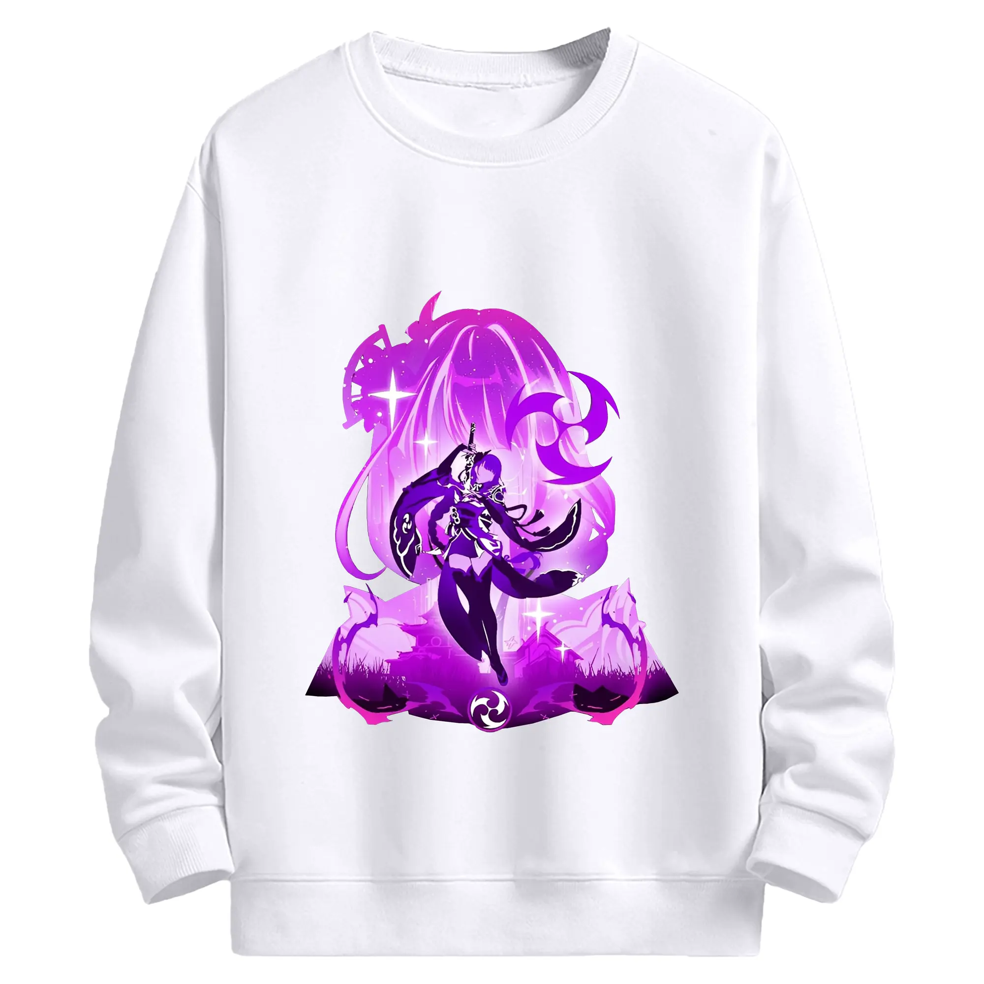 原神 雷電将軍 アニメ風プリント推し活グッズ - 高品質 クルーネック スウェット ・ コットン59％ ポリエステル41％ ・ ユニセックス 長袖 トレーナー ・ カジュアル デイリー スポーツ 散歩用