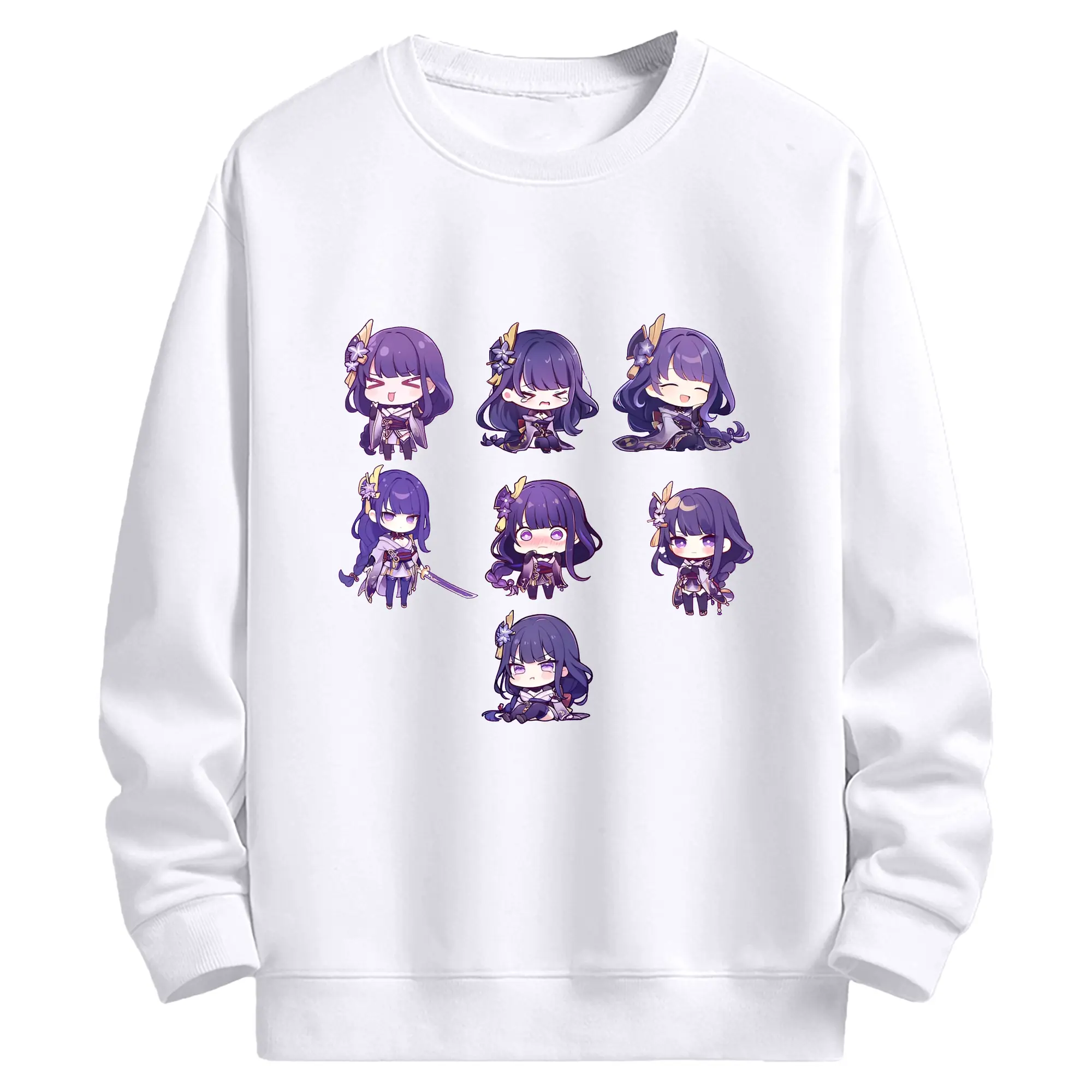 Genshin Impact 雷電将軍 ミニマルデザイン おしゃれスタイル - 高品質 クルーネック スウェット ・ コットン59％ ポリエステル41％ ・ ユニセックス 長袖 トレーナー ・ カジュアル デイリー スポーツ 散歩用