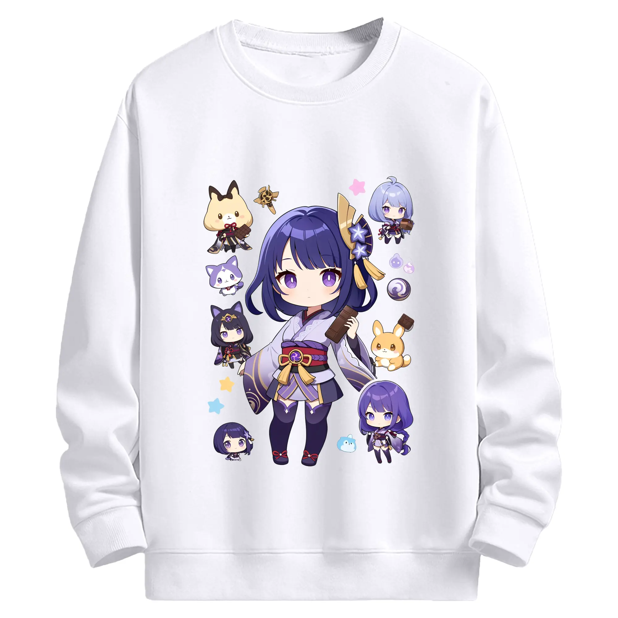 原神 雷電将軍 クリーンデザイン ファッション 原宿系 - 高品質 クルーネック スウェット ・ コットン59％ ポリエステル41％ ・ ユニセックス 長袖 トレーナー ・ カジュアル デイリー スポーツ 散歩用