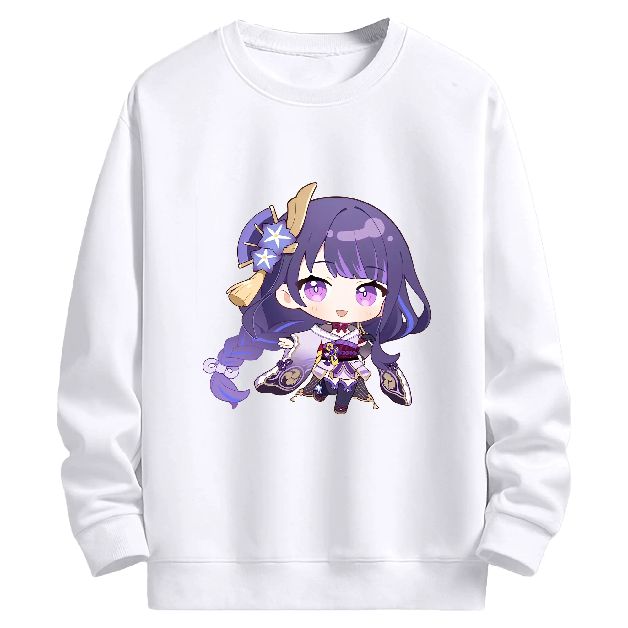 Genshin Impact 雷電将軍 Q版キャラクター可愛いファングッズ - 高品質 クルーネック スウェット ・ コットン59％ ポリエステル41％ ・ ユニセックス 長袖 トレーナー ・ カジュアル デイリー スポーツ 散歩用