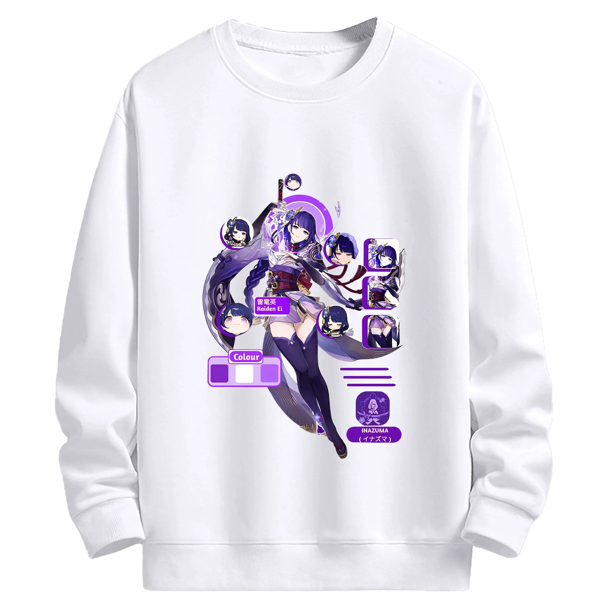 原神 雷電将軍 グラフィックアート - 高品質 クルーネック スウェット ・ コットン59％ ポリエステル41％ ・ ユニセックス 長袖 トレーナー ・ カジュアル デイリー スポーツ 散歩用